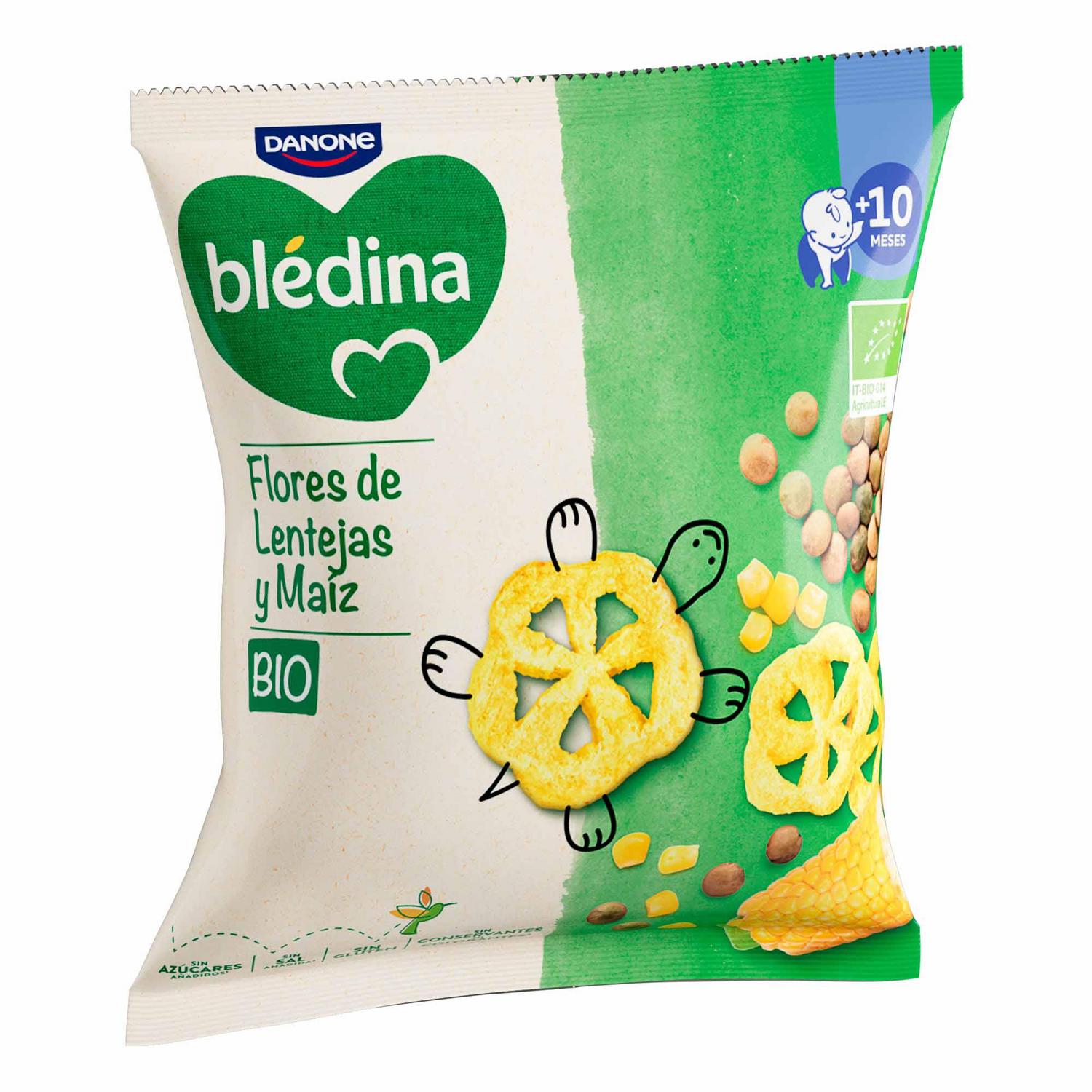 Snack infantil flores de lenteja y maíz desde 10 meses ecológico Danone Blédina sin gluten 20 g.
