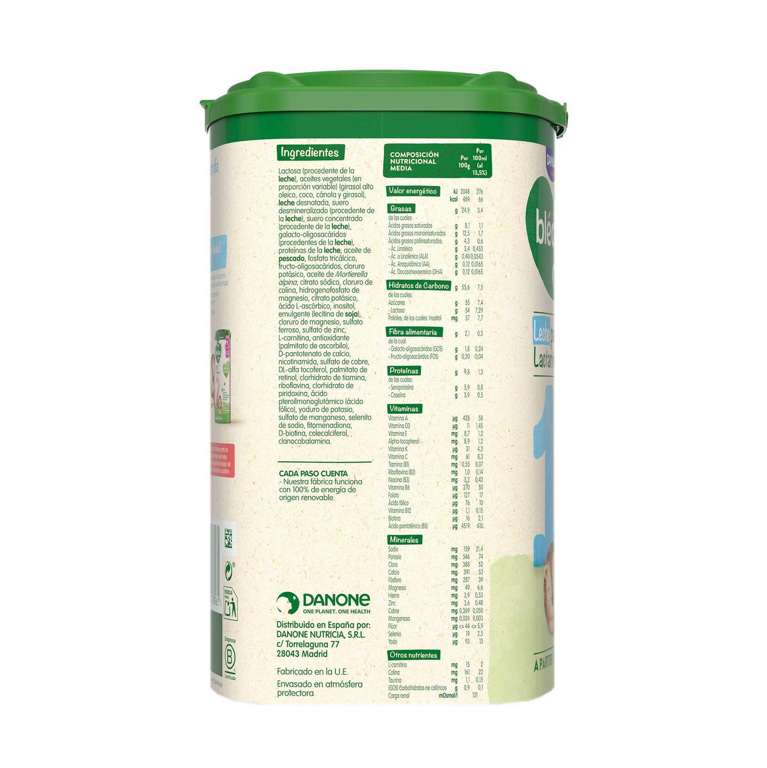 Leche infantil para lactantes en polvo Danone Blédina 1 lata 800 g.