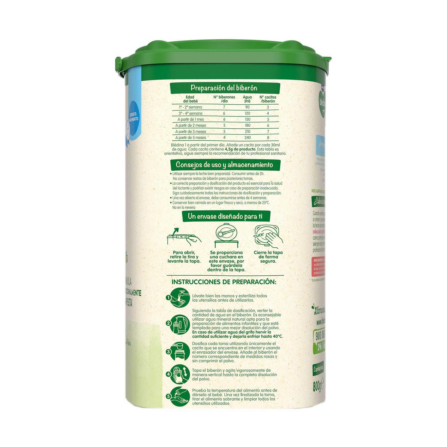 Leche infantil para lactantes en polvo Danone Blédina 1 lata 800 g.