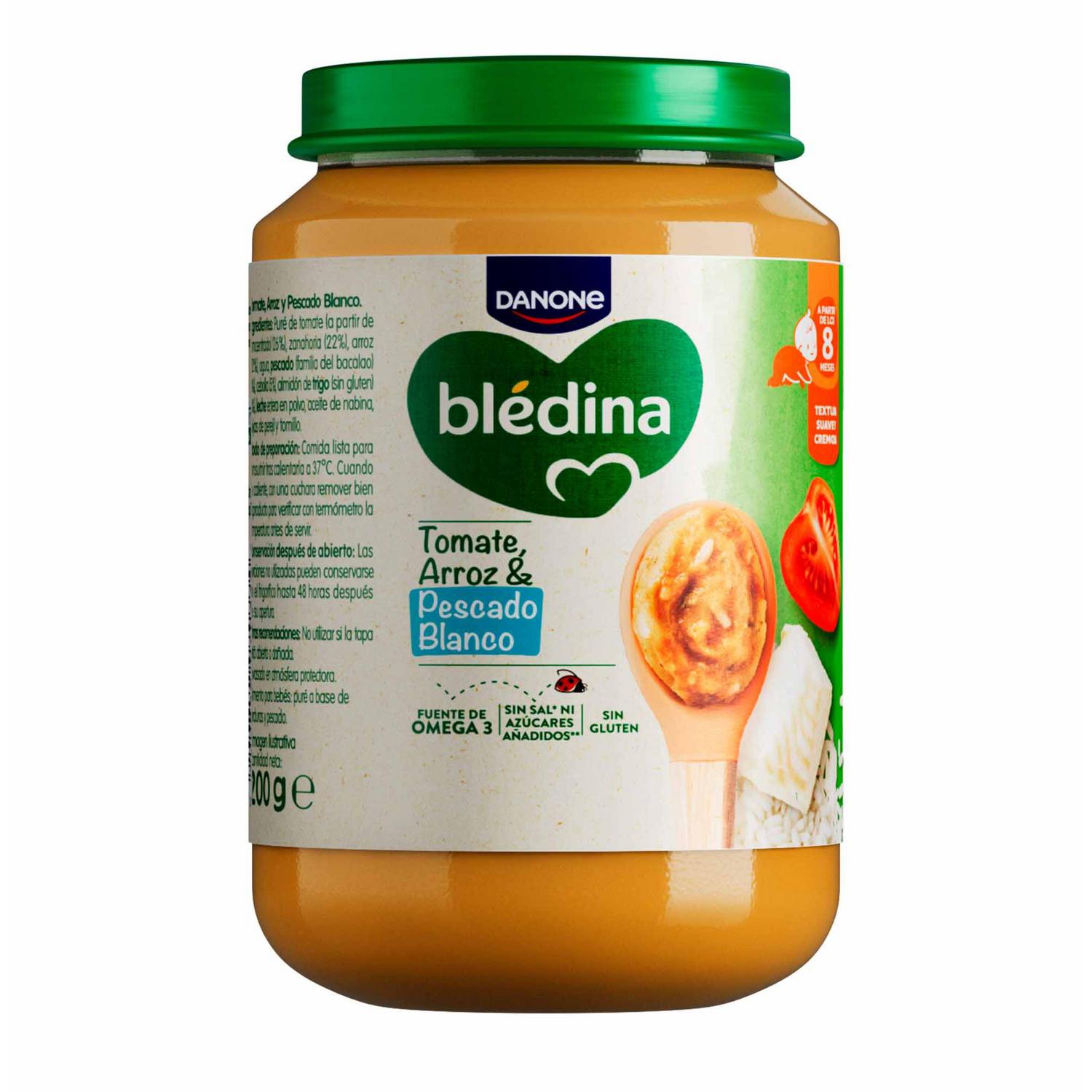 Tarrito de tomate, arroz y pescado blanco desde 8 meses Danone Blédina sin gluten y sin azúcar añadido 200 g.