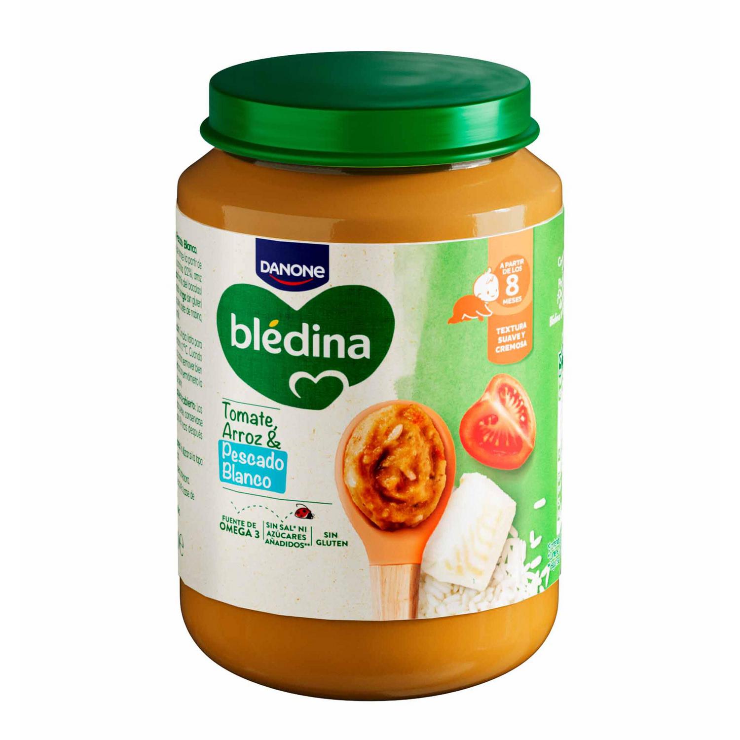 Tarrito de tomate, arroz y pescado blanco desde 8 meses Danone Blédina sin gluten y sin azúcar añadido 200 g.