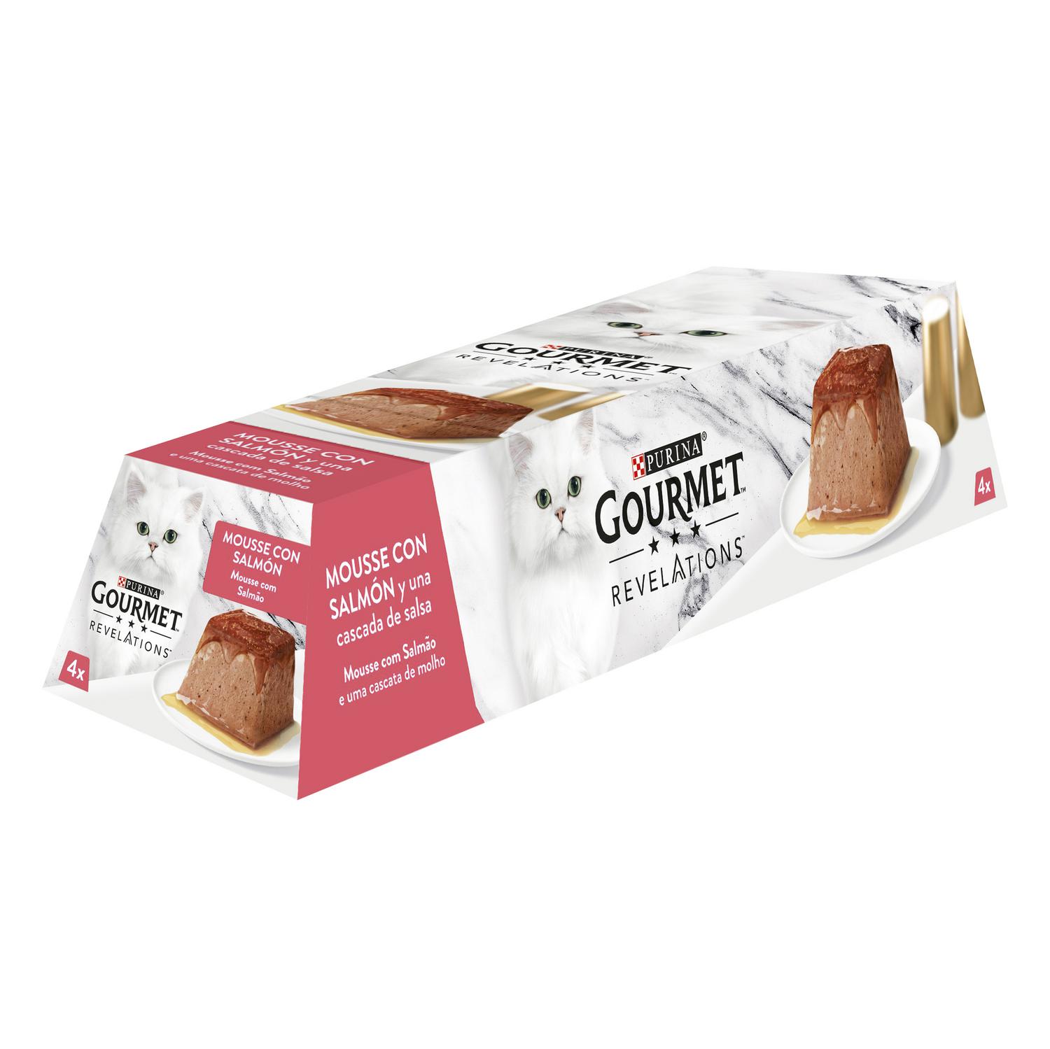 Comida húmeda de mousse con salmón para gato adulto Purina Gourmet 4x57 g.