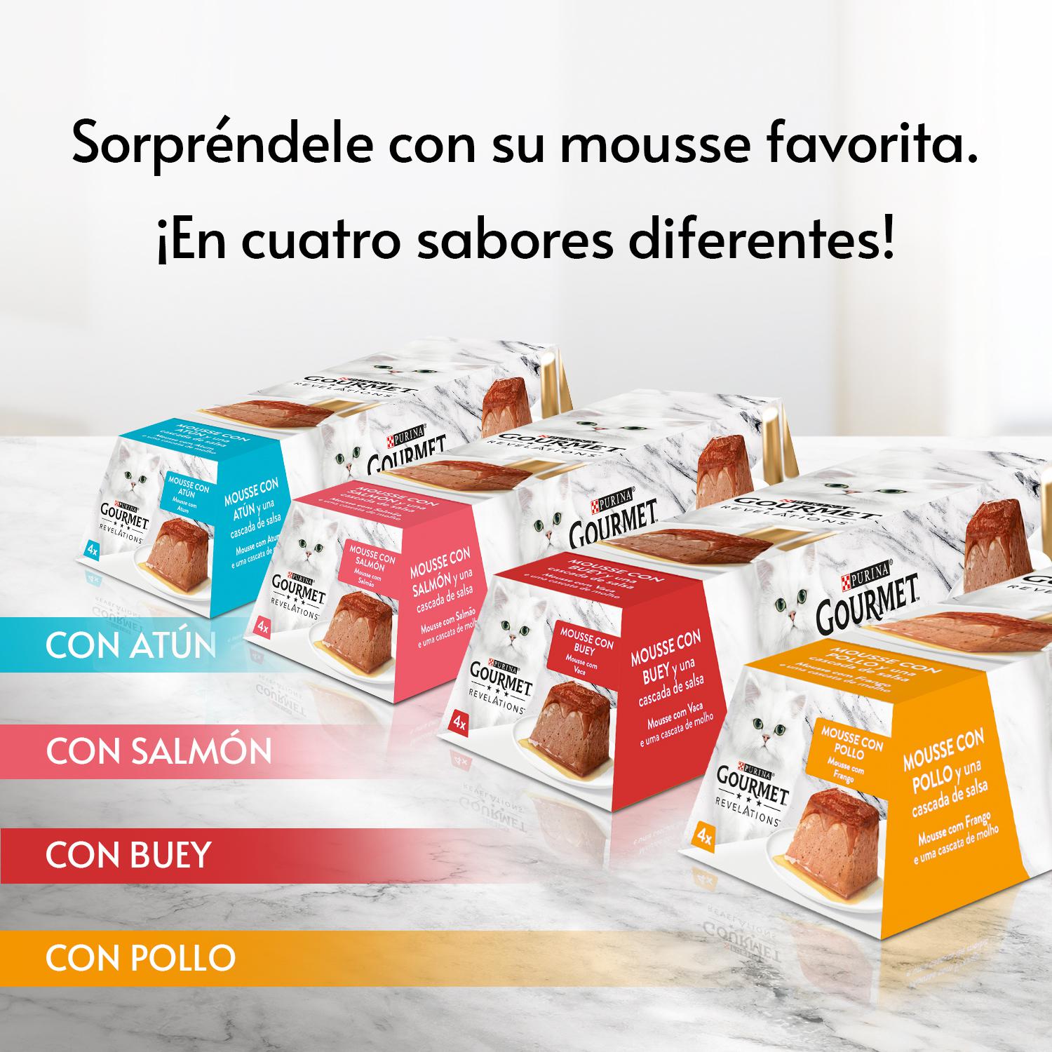 Comida húmeda sabor atún para gato adulto Purina Gourmet 4x57 g.