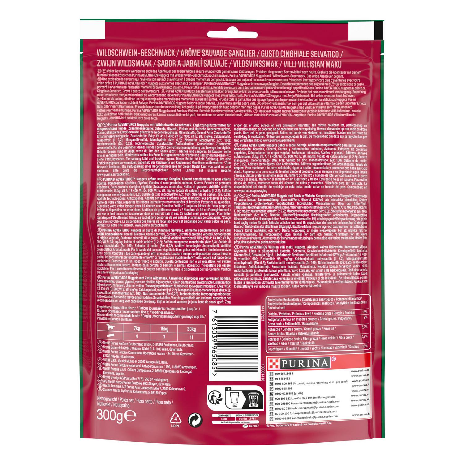 Snack nuggets de jabalí para perros Purina Adventuros 300 g.