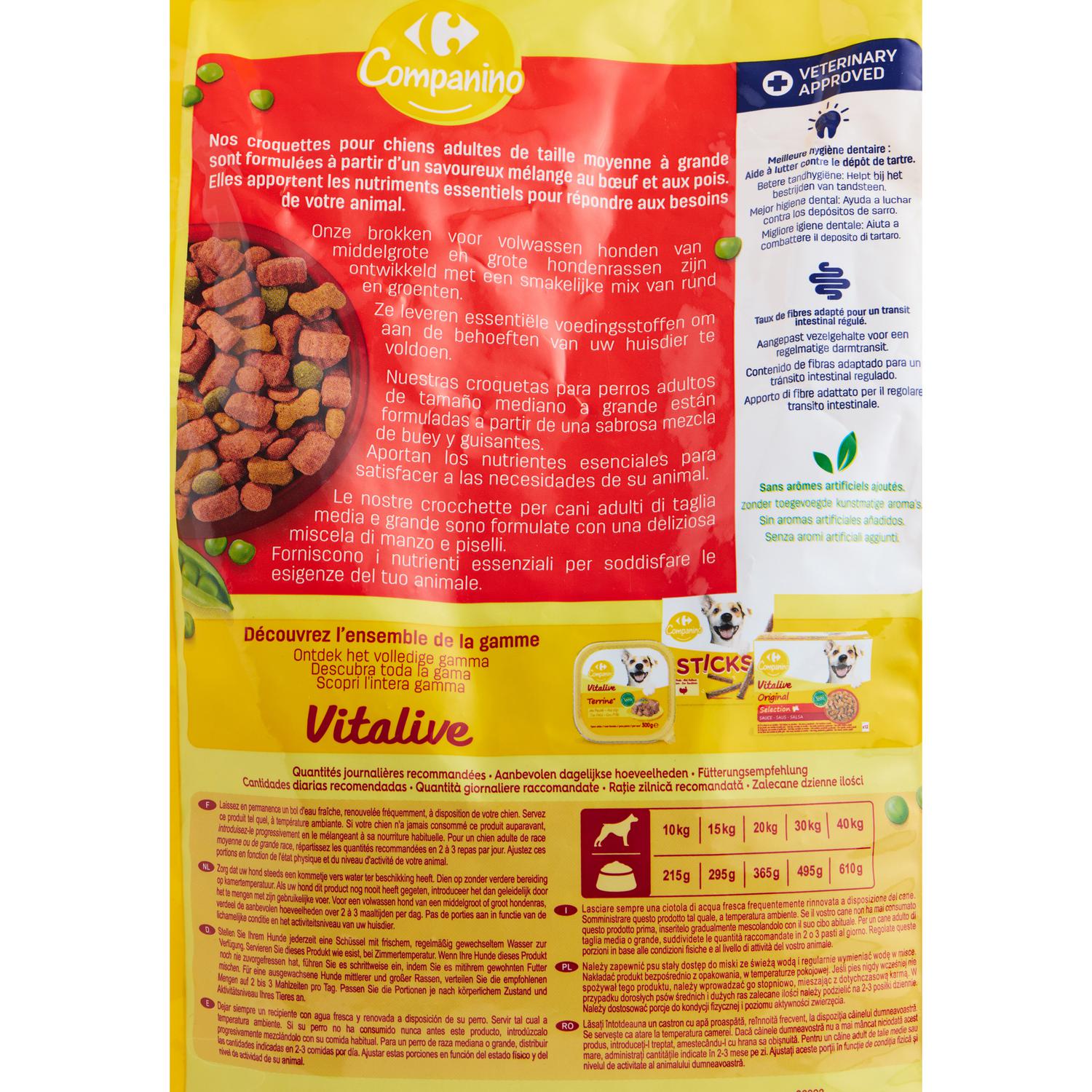 Pienso de buey y verduras para perro adulto Vitalive Carrefour Companino 3 kg.