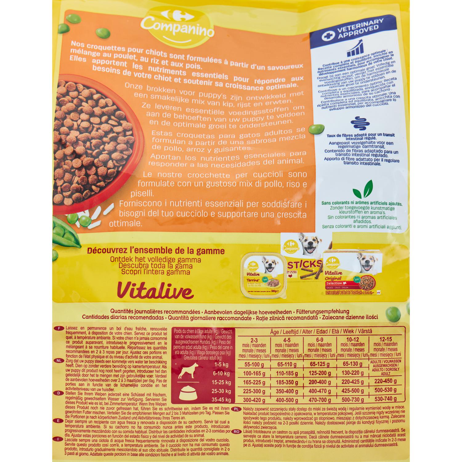 Pienso de pollo para perro junior Vitalive Carrefour Companino 3 kg.