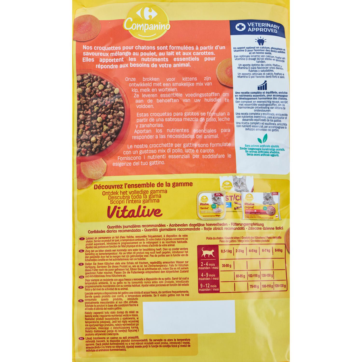 Pienso de pollo, leche y verduras para gato junior Vitalive Carrefour Companino 2 kg