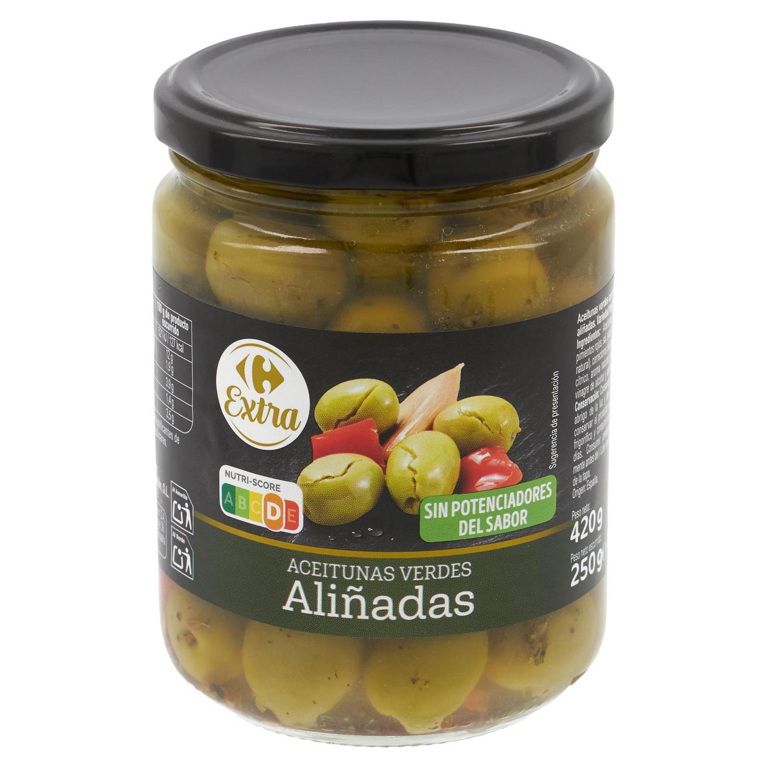 Aceitunas verdes aliñadas Extra Carrefour 250 g.