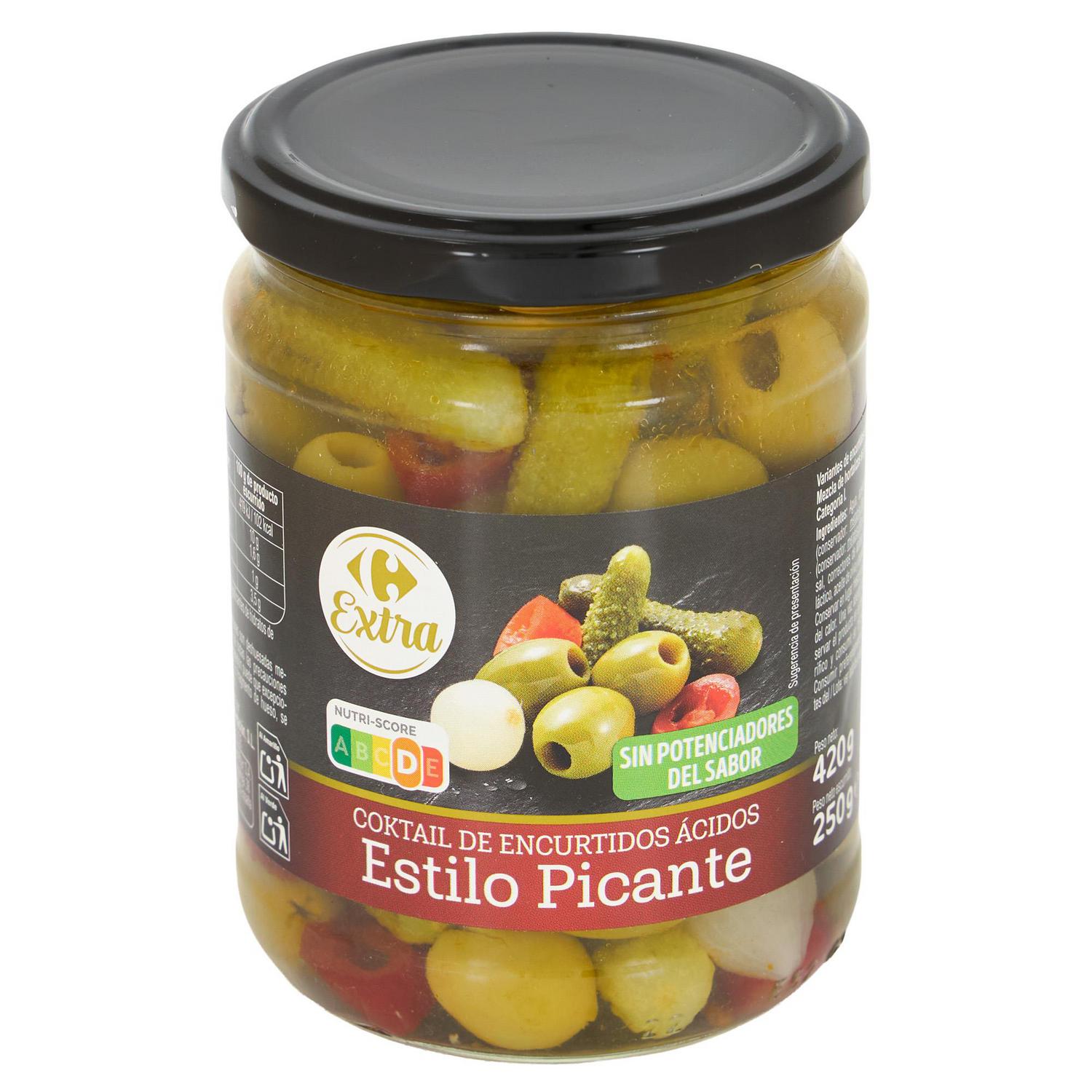 Cocktail de encurtidos ácidos estilo picante Extra Carrefour 250 g.