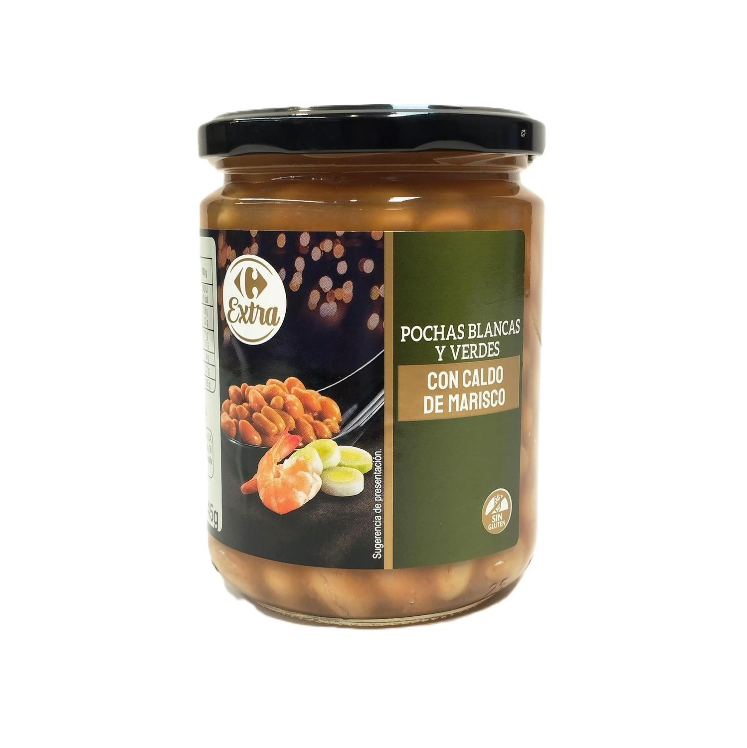 Pochas blancas y verdes con caldo de marisco Extra Carrefour sin gluten 445 g.