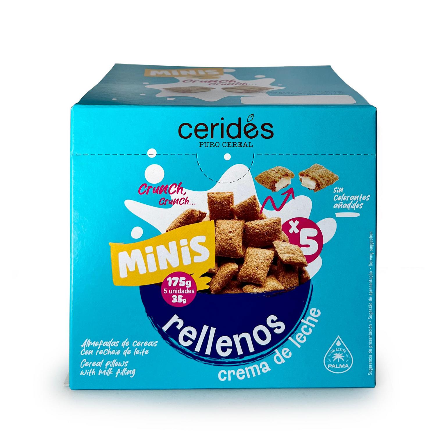 Cereales rellenos de crema leche Ceridés pack de 5 unidades de 35 g.