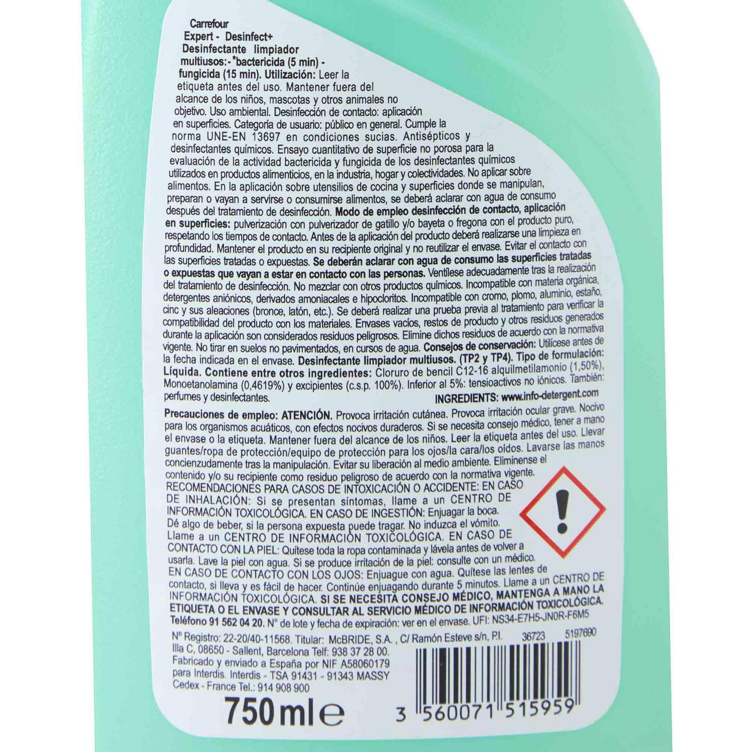 Desinfectante limpiador multiusos olor eucalipto Carrefour Expert 750 ml.