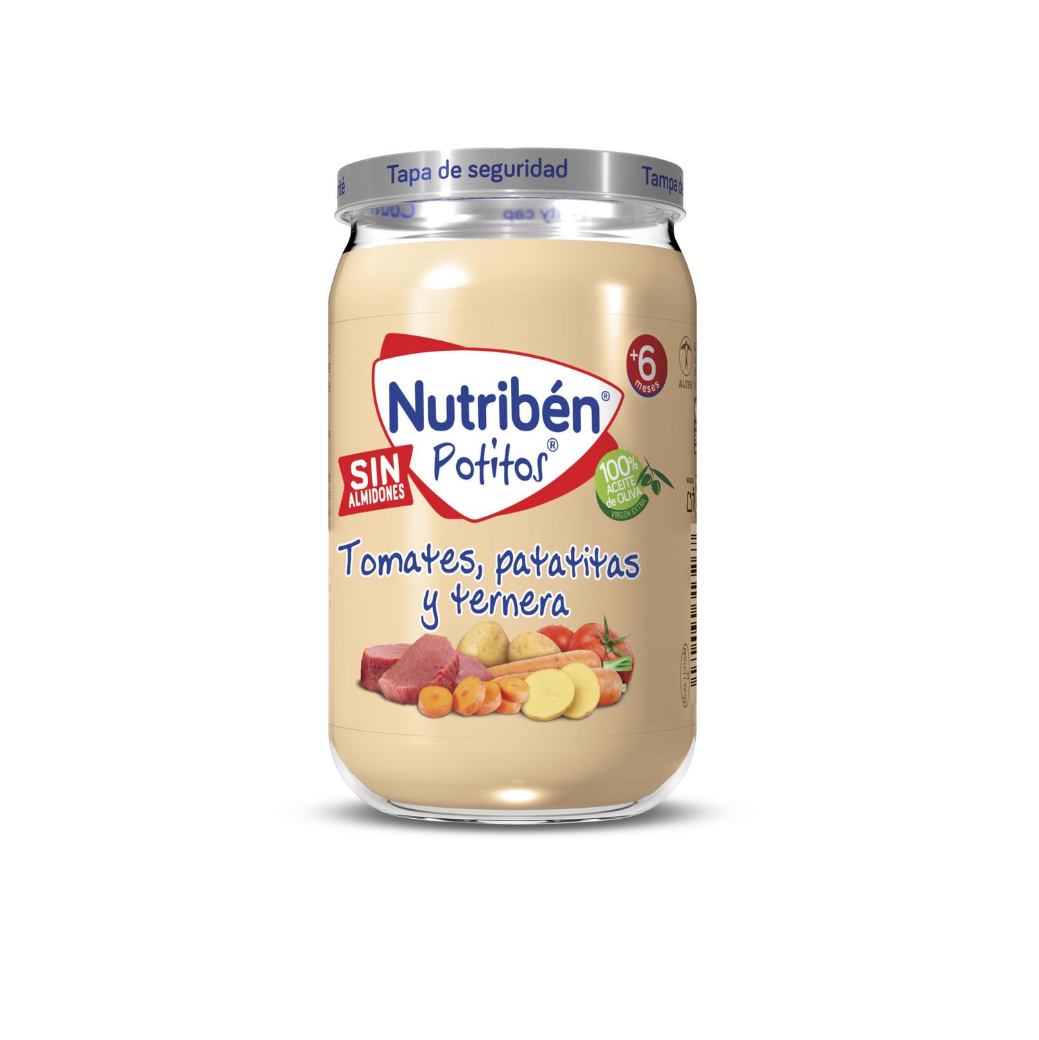 Tarrito de ternera con patatas y zanahorias desde los 6 meses Nutribén Potitos sin gluten 235 g.