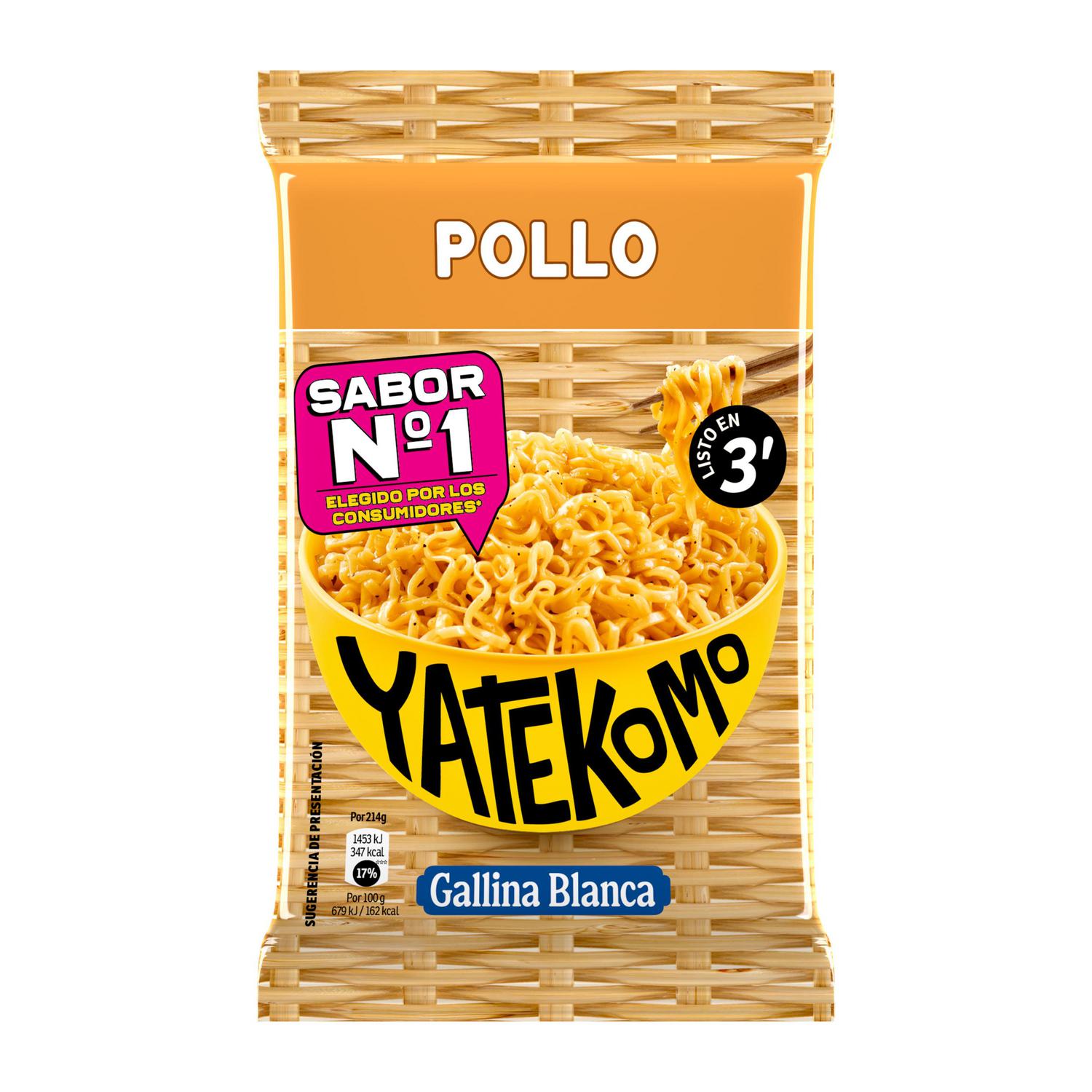 Fideos orientales sabor pollo Yatekomo Gallina Blanca 79 g.