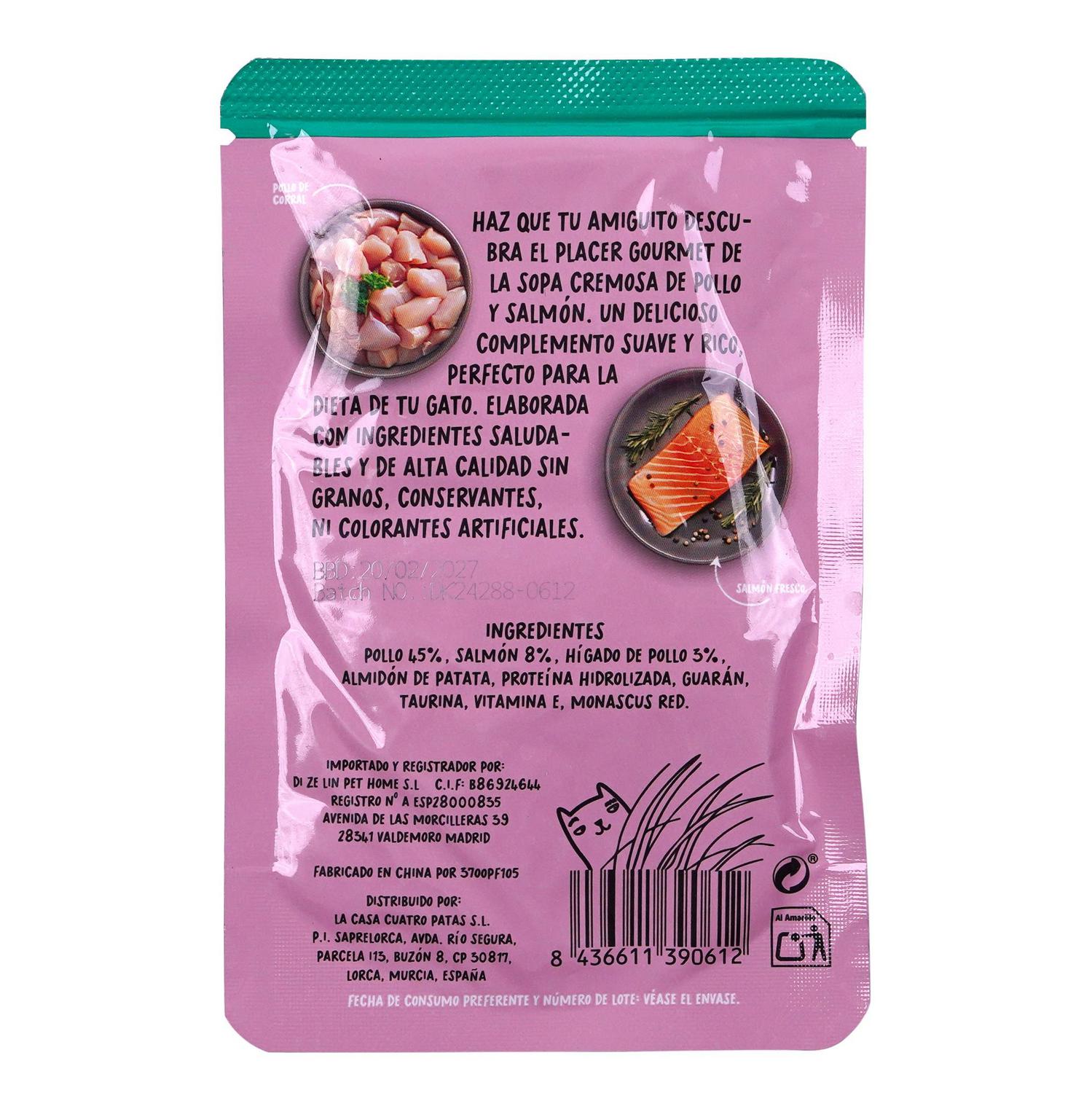 Sopa de pollo y salmón para gato Cocosi 40 g.