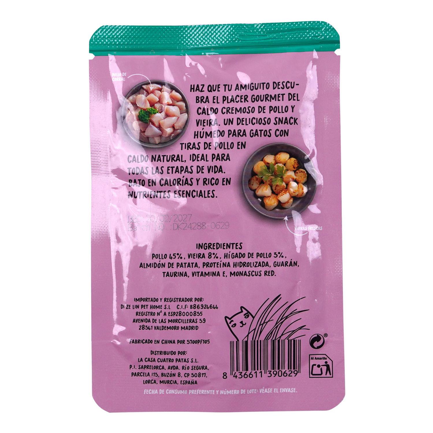 Caldo de pollo y vieira para gato Cocosi 40 g.