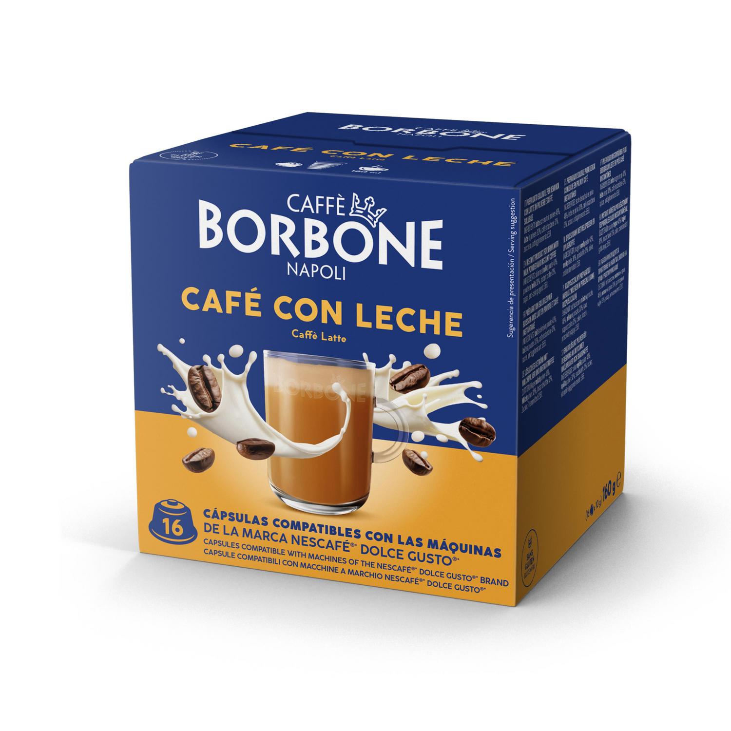 Café cápsulas con leche Borbone compatible con Dolce Gusto sin gluten 16 ud.