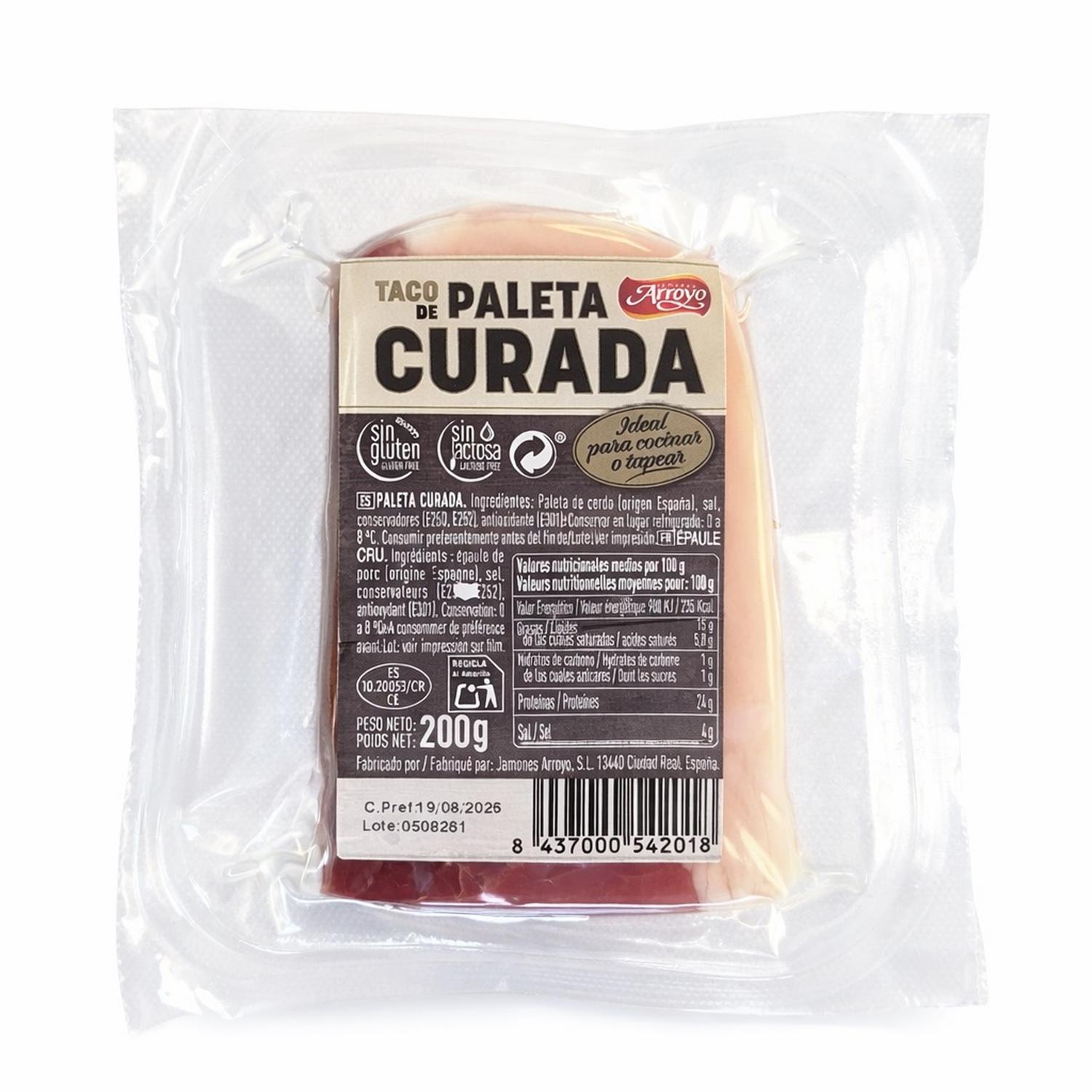 Paleta curada en taco Arroyo sin gluten y sin lactosa 200 g