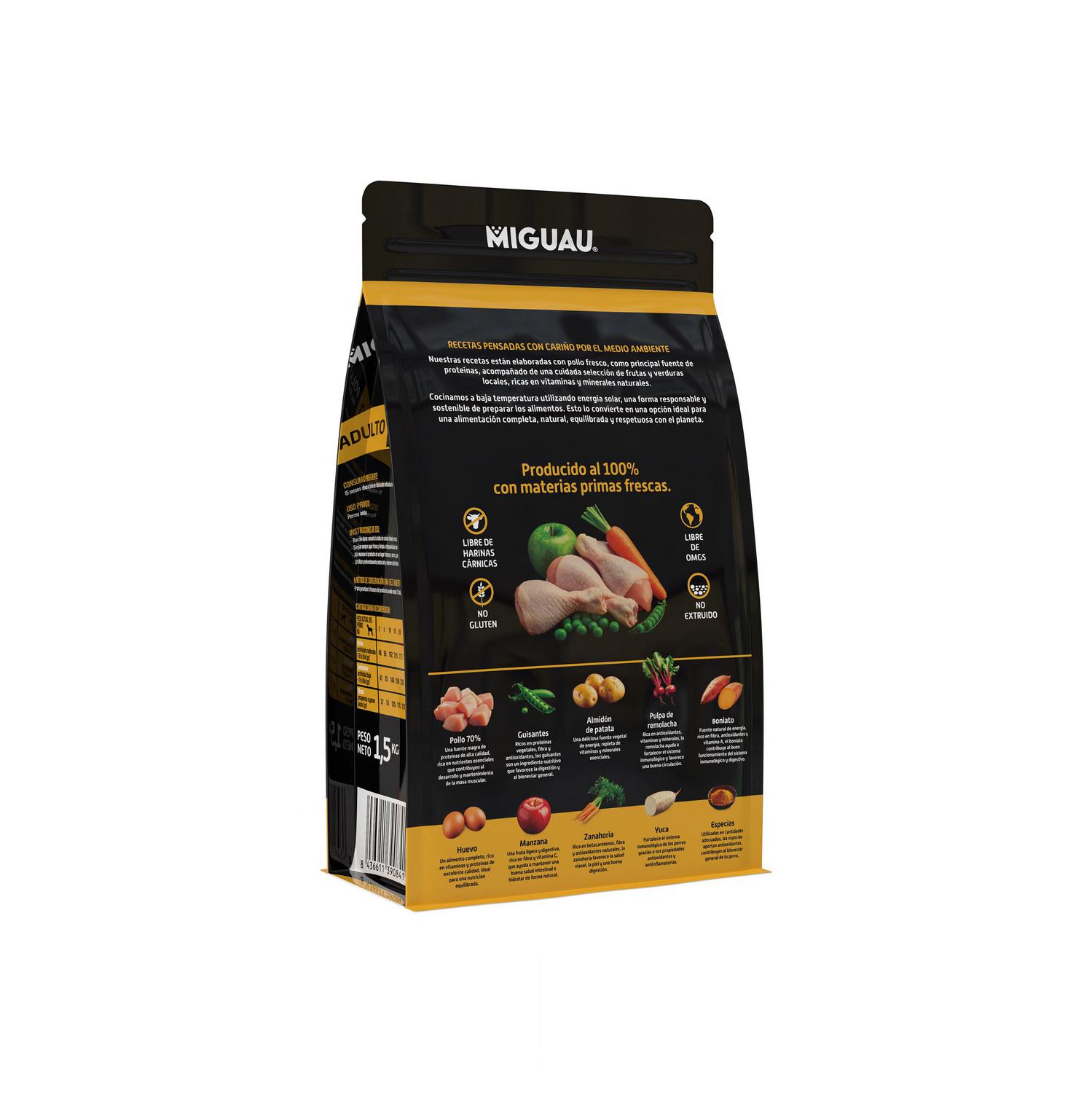 Pienso de pollo sin cereales con frutas y verduras para perro adulto Miguau 1,5 kg