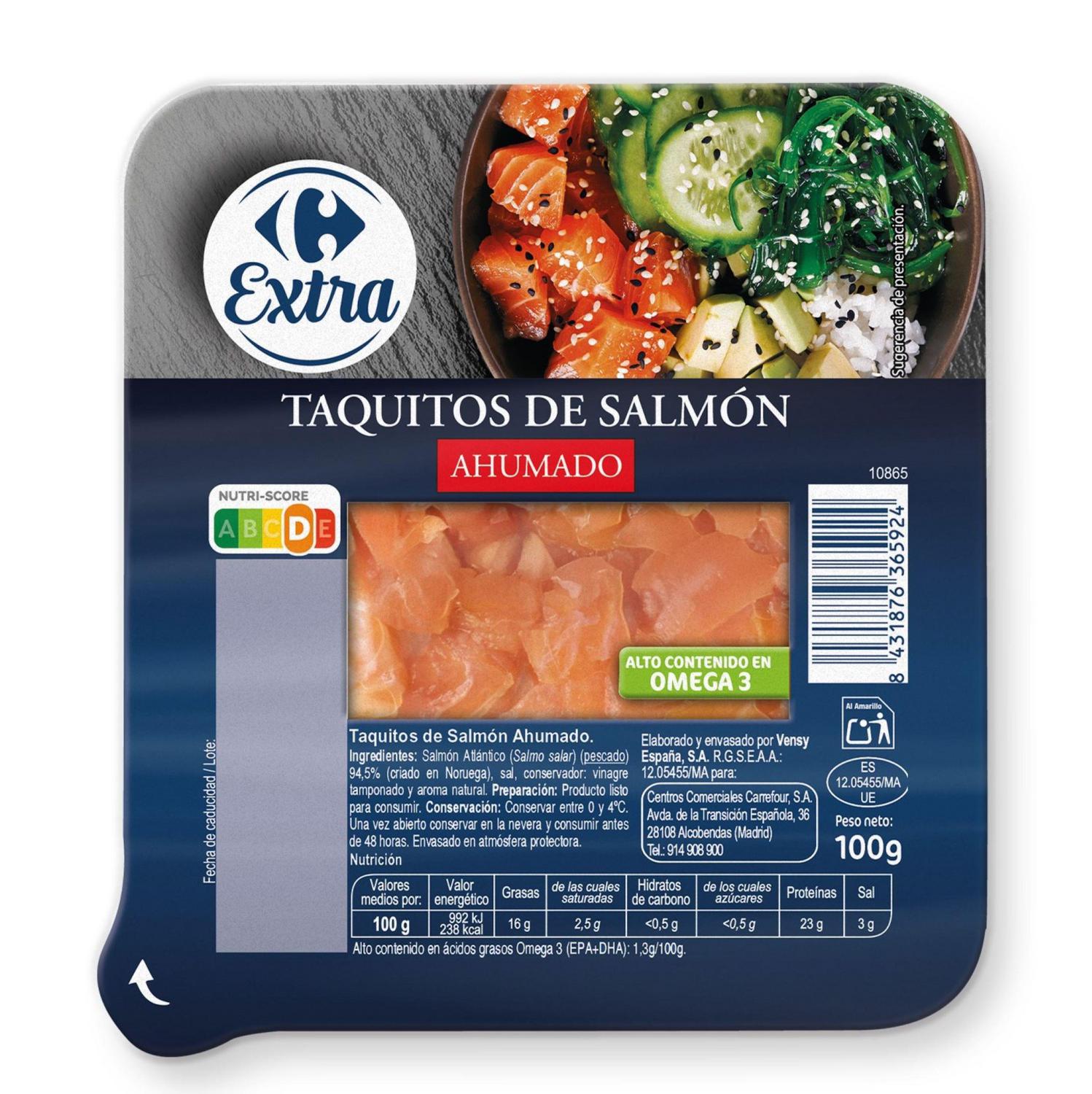 Taquitos de salmón ahumado Carrefour Extra 100 g