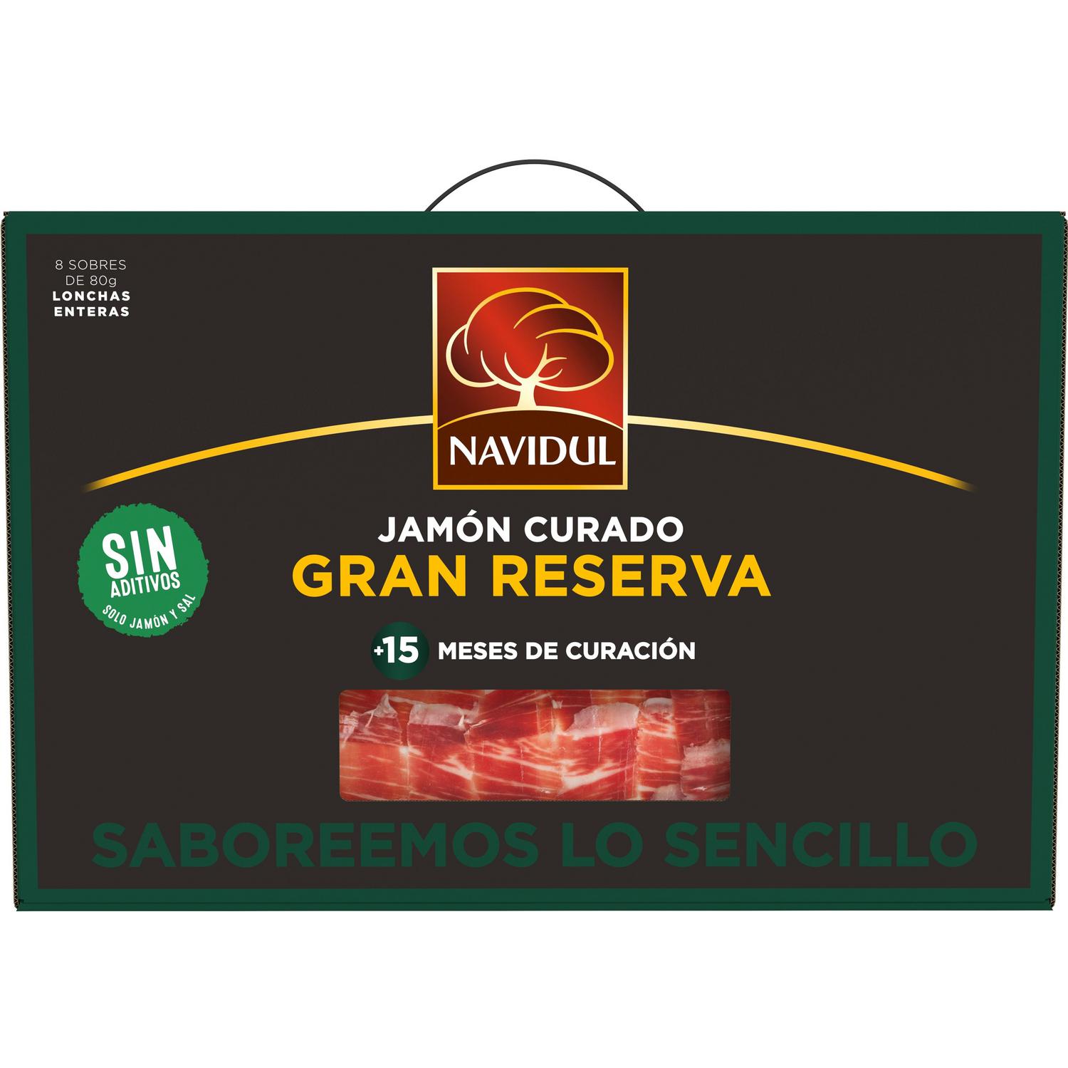Jamón curado gran reserva Navidul maletín de 8 sobres de 80 g