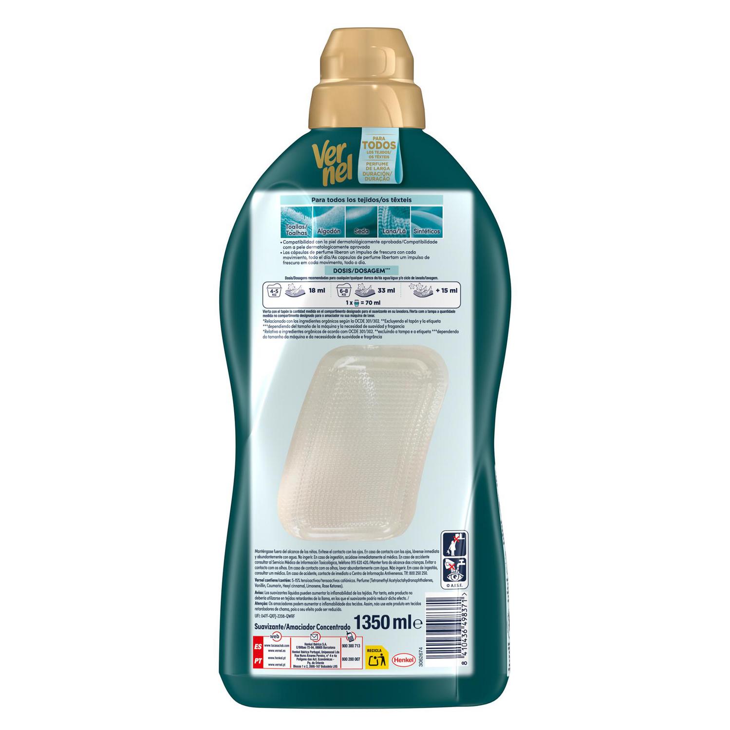 Suavizante concentrado maldivas relajantes Aromaterapia Vernel 75 lavados.