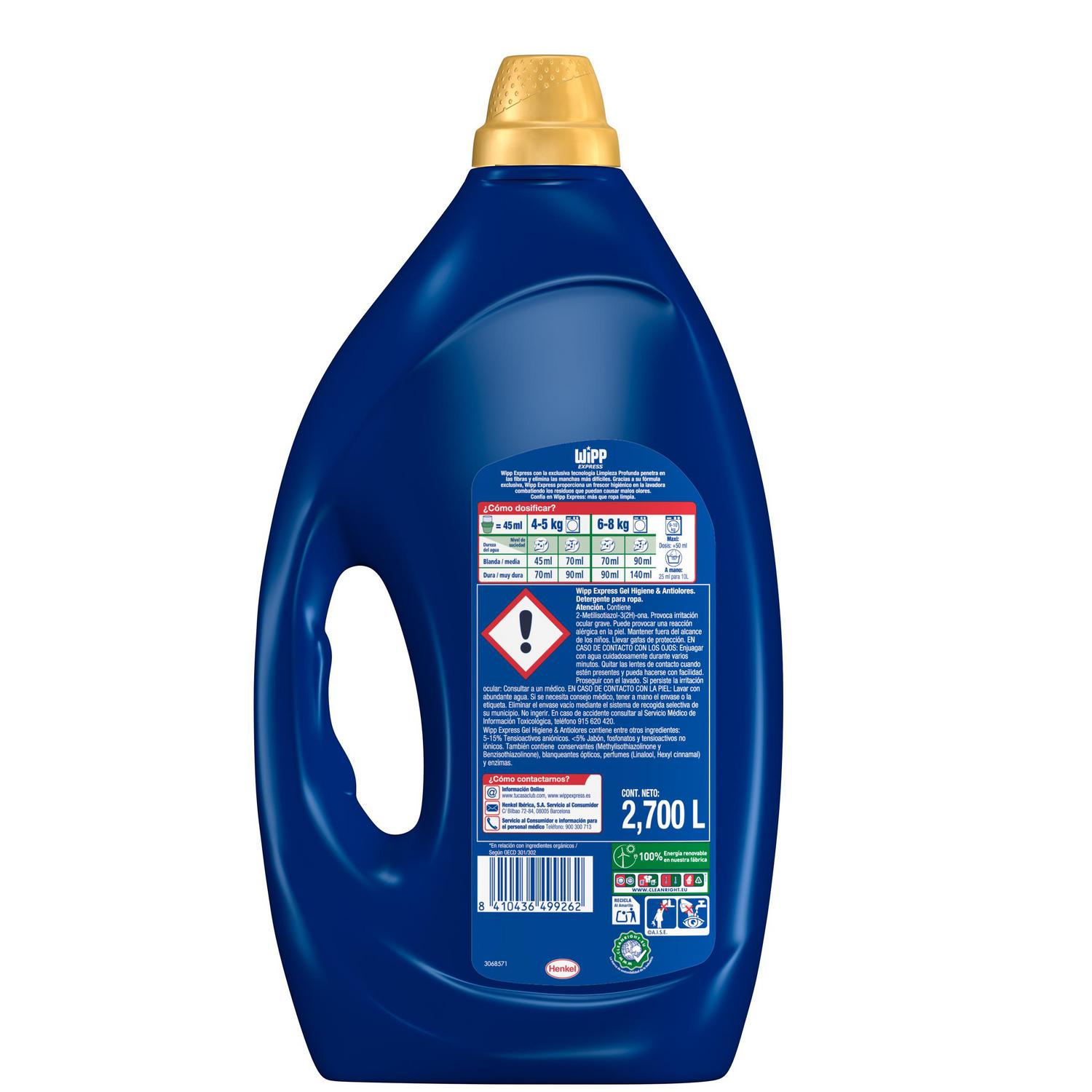 Detergente en líquido limpieza profunda Higiene & Antiolores Wipp Express 60 lavados.