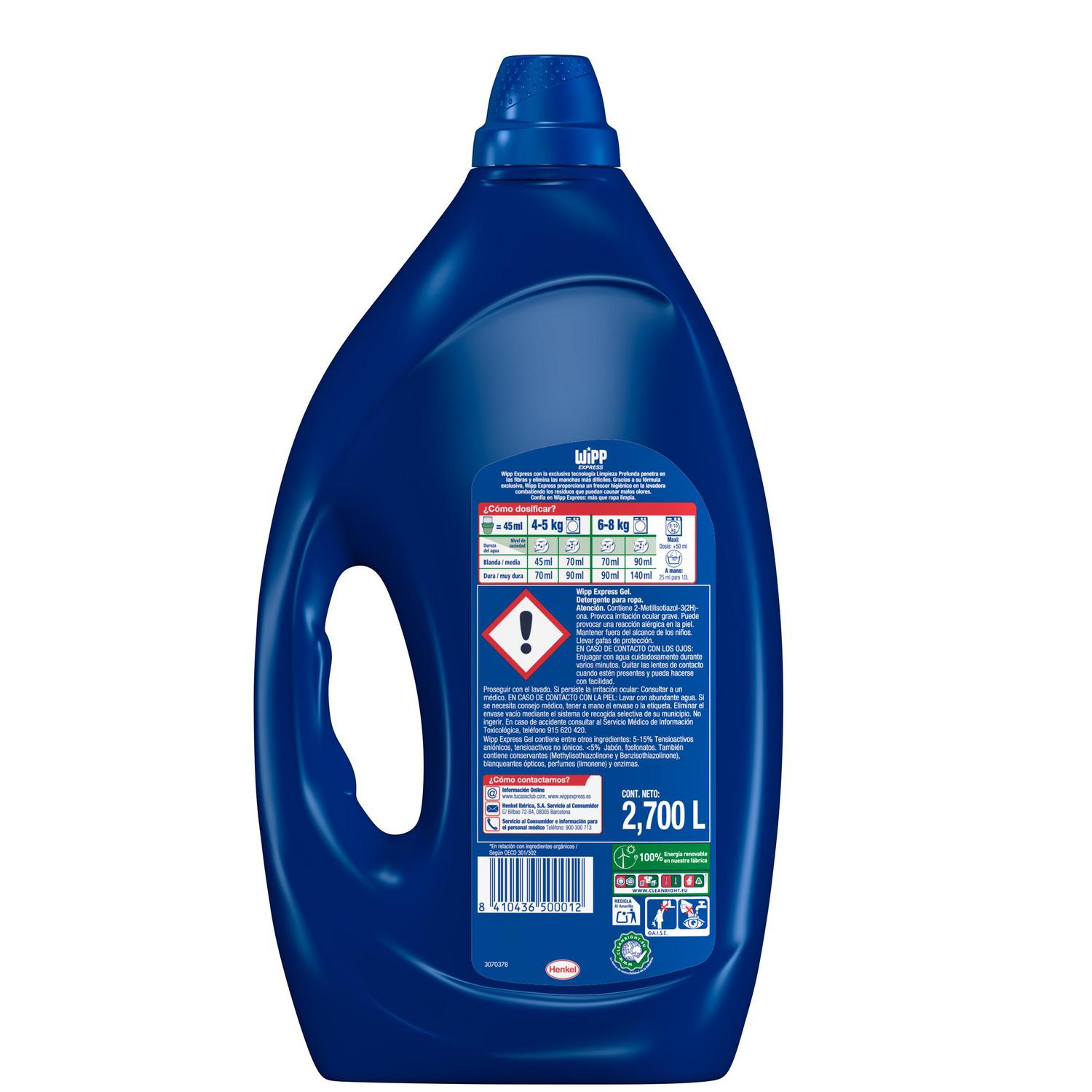 Detergente en líquido limpieza profunda Wipp Express 60 lavados.