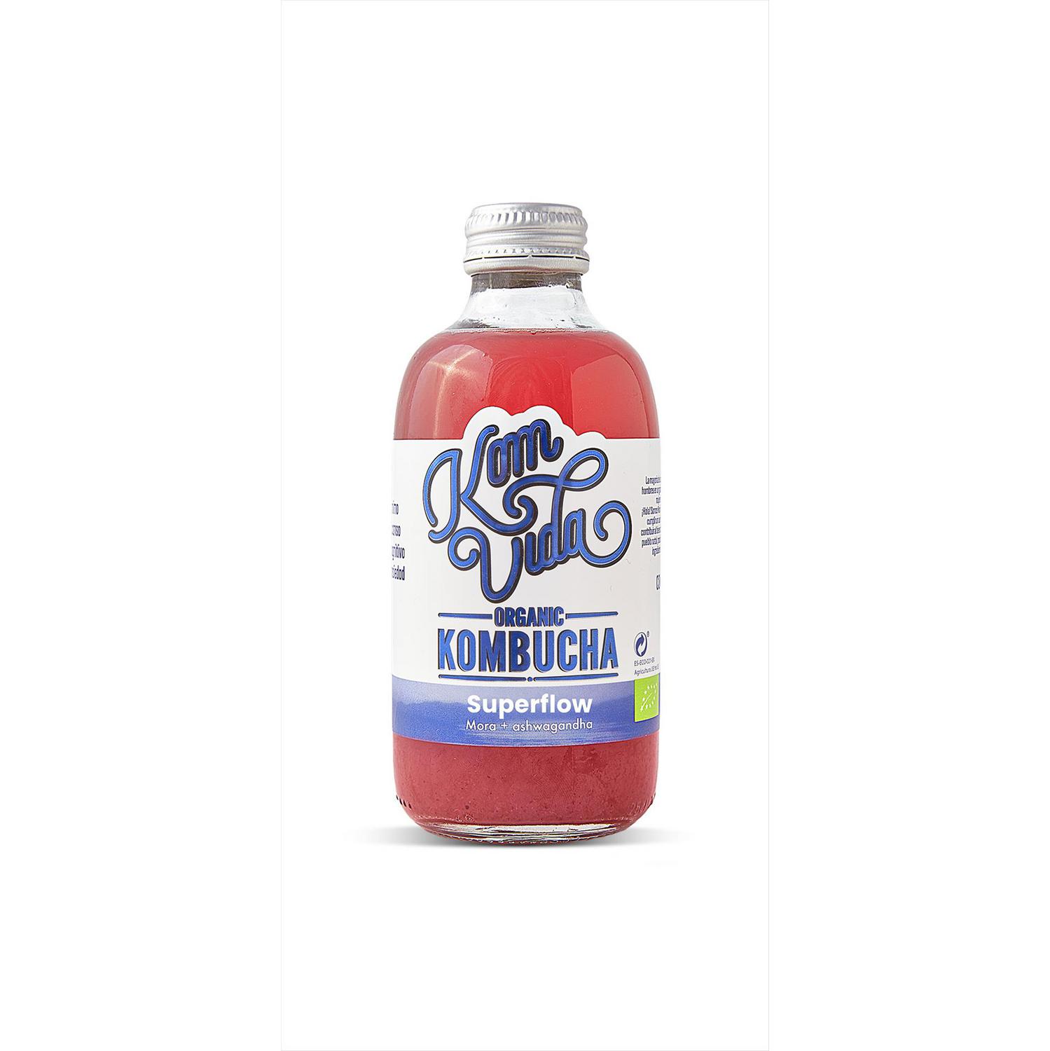 Kombucha de mora y ashwagandha supercalm ecológica Komvida sin gluten 250 ml
