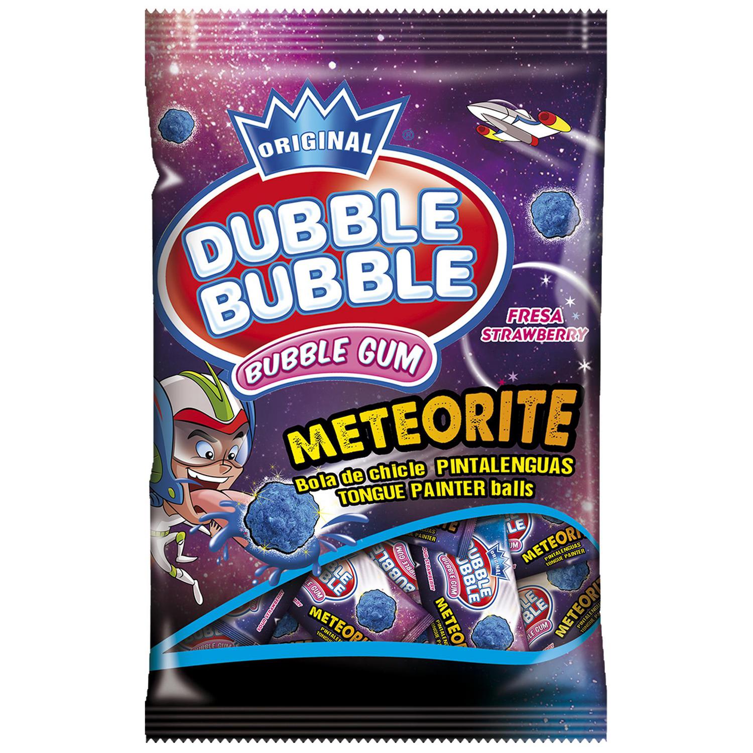 Bola de chicle pintalenguas sabor fresa Meteorite Dubble Bubble sin gluten 85 g.