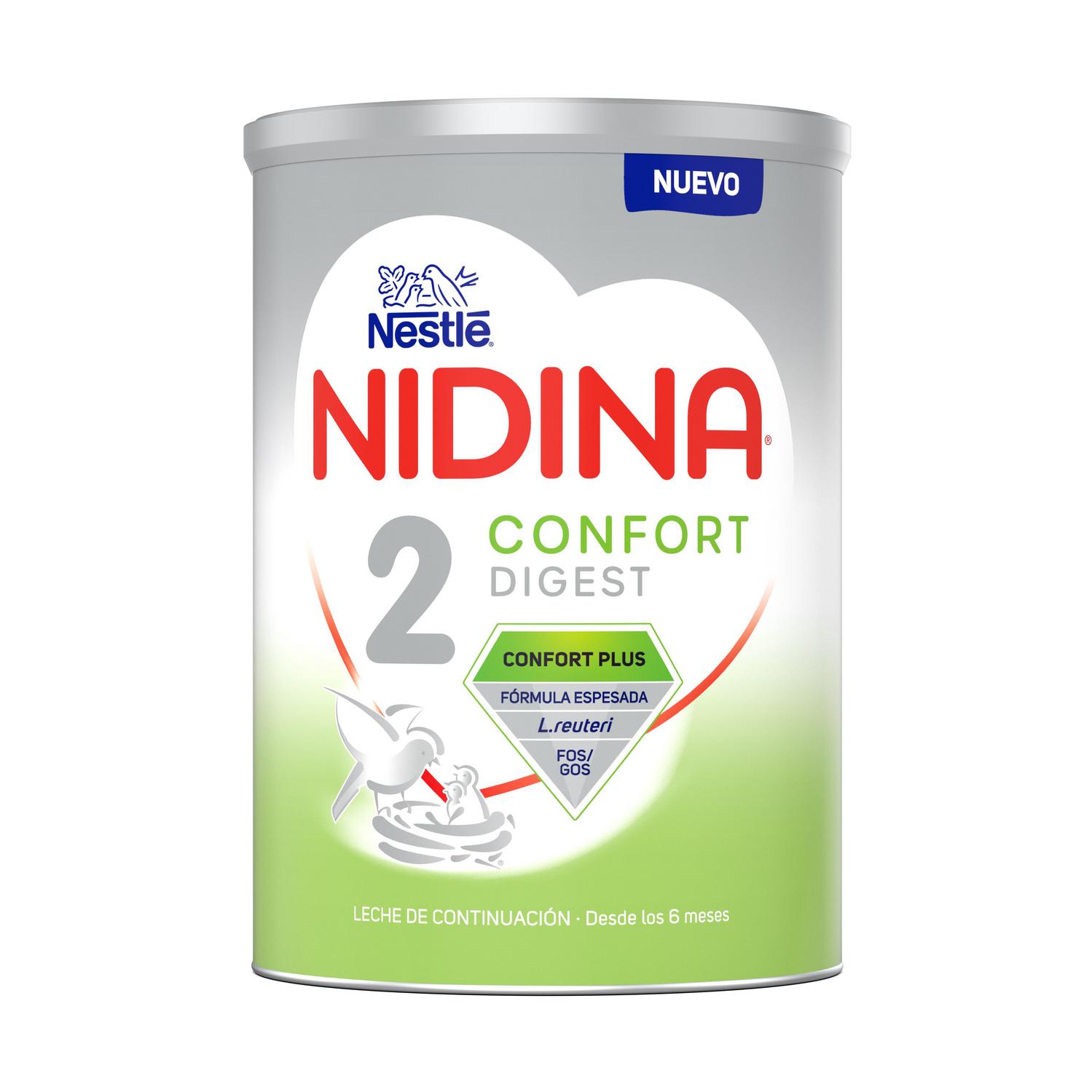 Leche infantil de continuación desde los 6 meses en polvo Confort Digest Nestlé Nidina 2 lata 800 g.