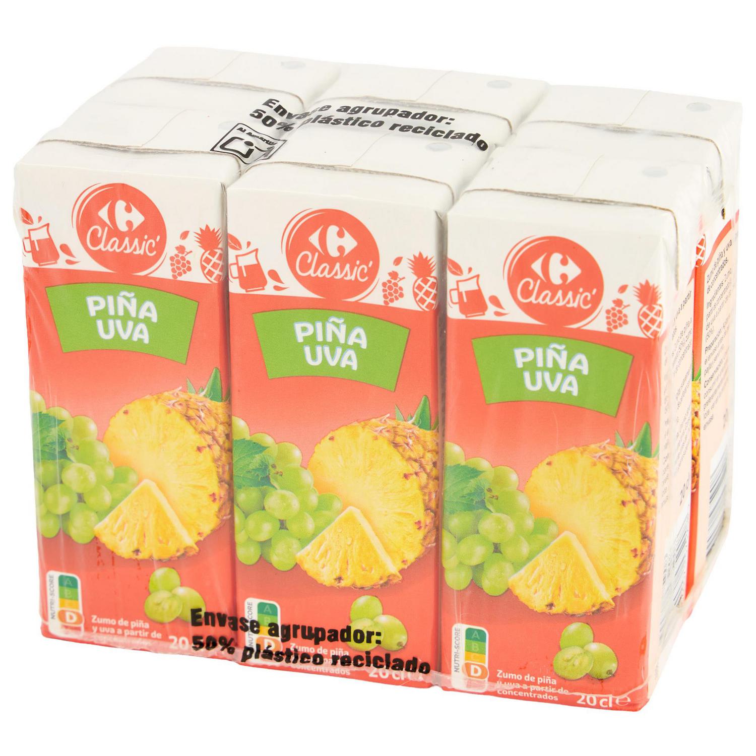 Zumo de piña y uva Carrefour Classic pack 6 briks 20 cl.