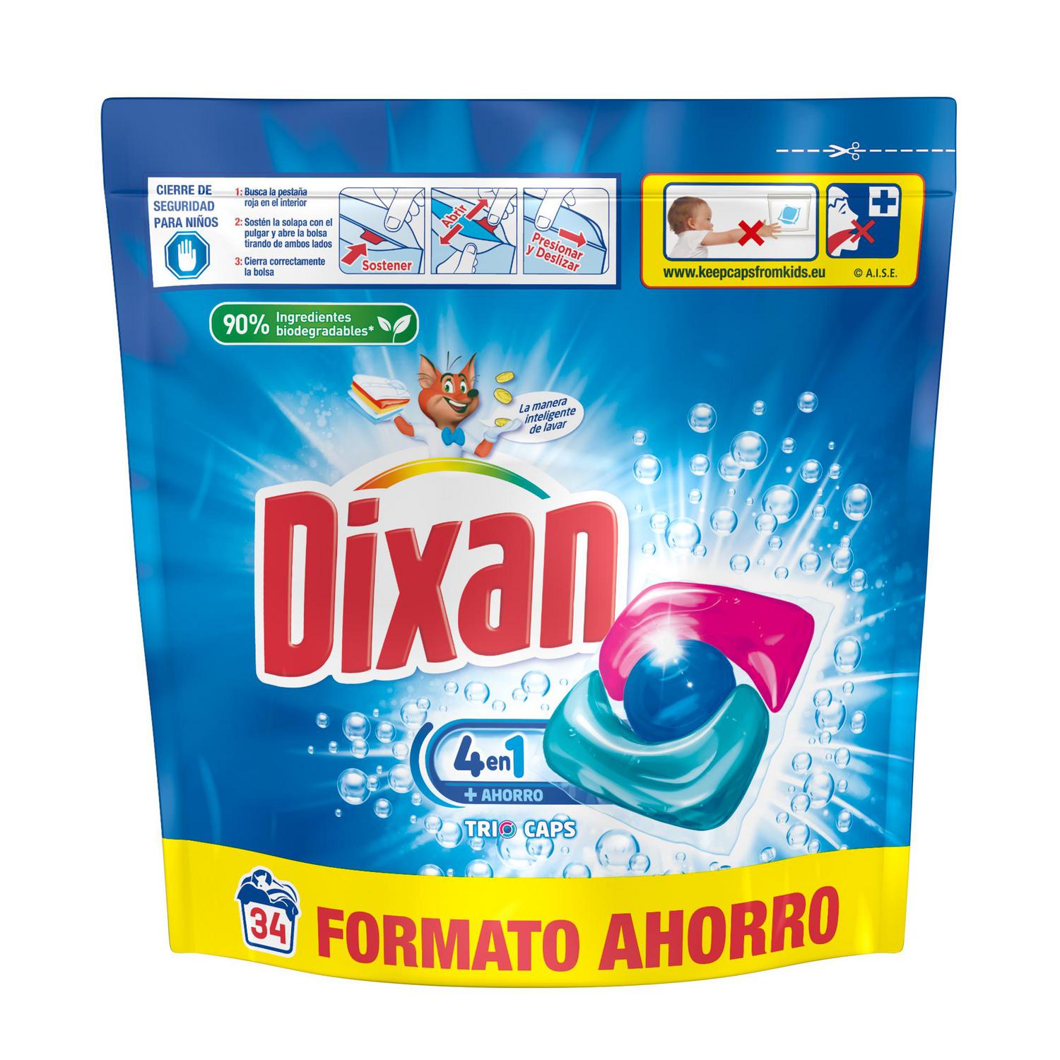 Detergente en cápsulas Trio Caps Universal Dixan 34 ud.