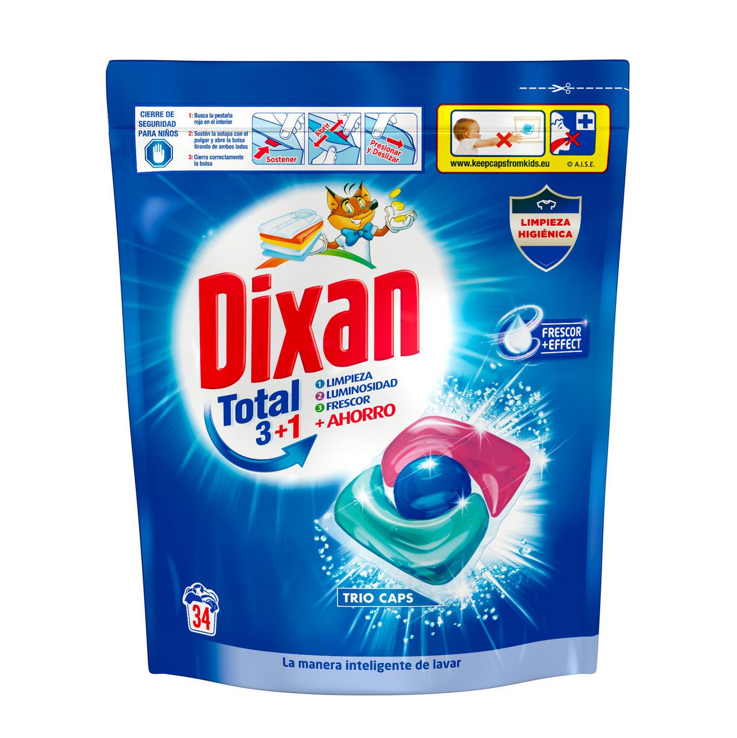 Detergente en cápsulas Trio Caps Universal Dixan 34 ud.