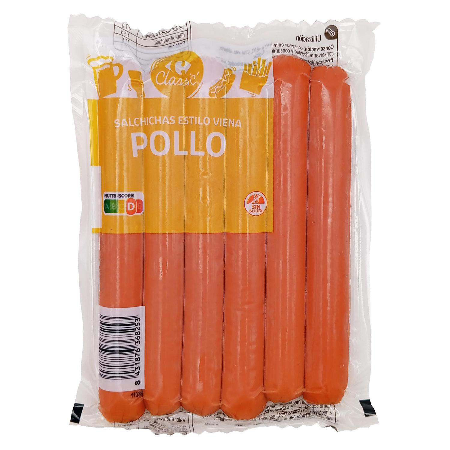 Salchichas cocidas de pollo ahumadas Carrefour Clasicc sin gluten 200 g.