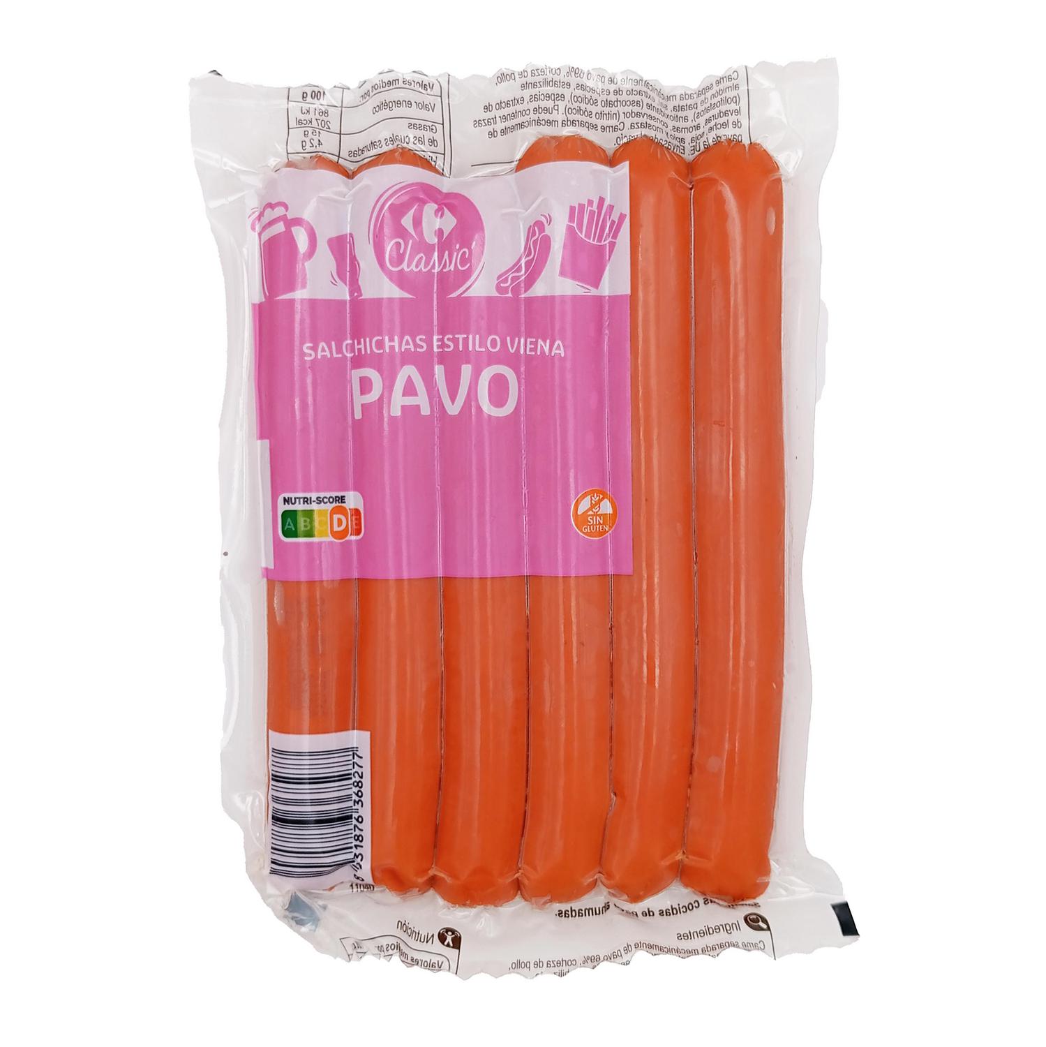 Salchichas cocidas de pavo ahumadas Carrefour Clasicc sin gluten 200 g.