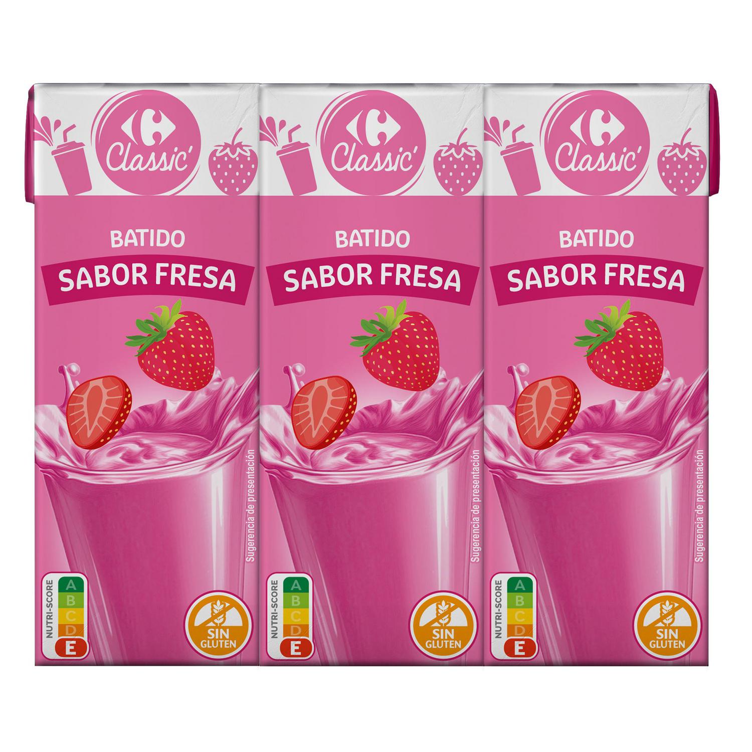 Batido de fresa Carrefour Classic sin gluten pack de 6 minibriks de 200 ml.