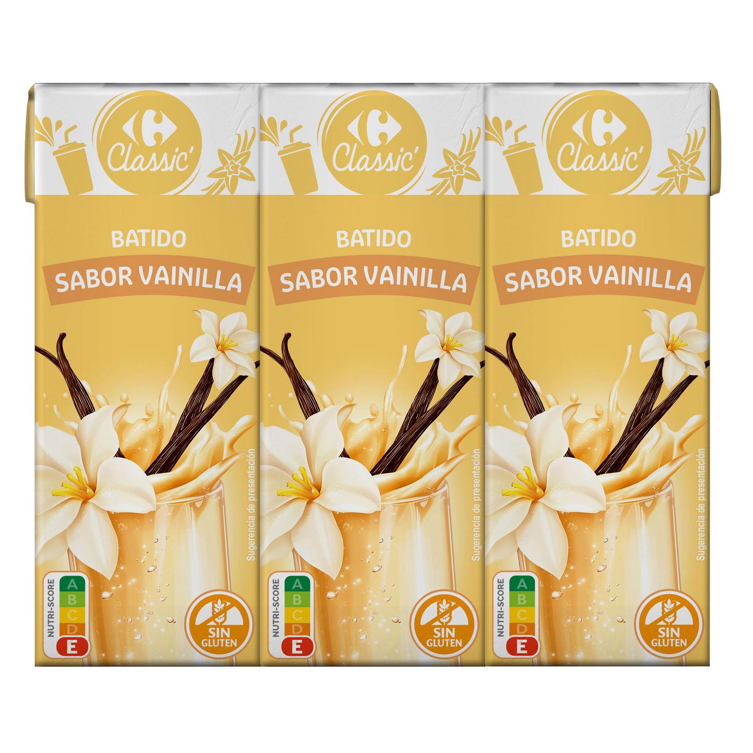 Batido de vainilla Carrefour Classic sin gluten pack de 6 minibriks de 200 ml.