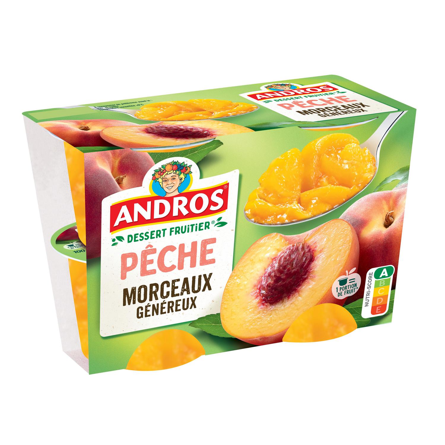 Especialidad de melocotón con trozos Andros pack de 4 unidades de 100 g.