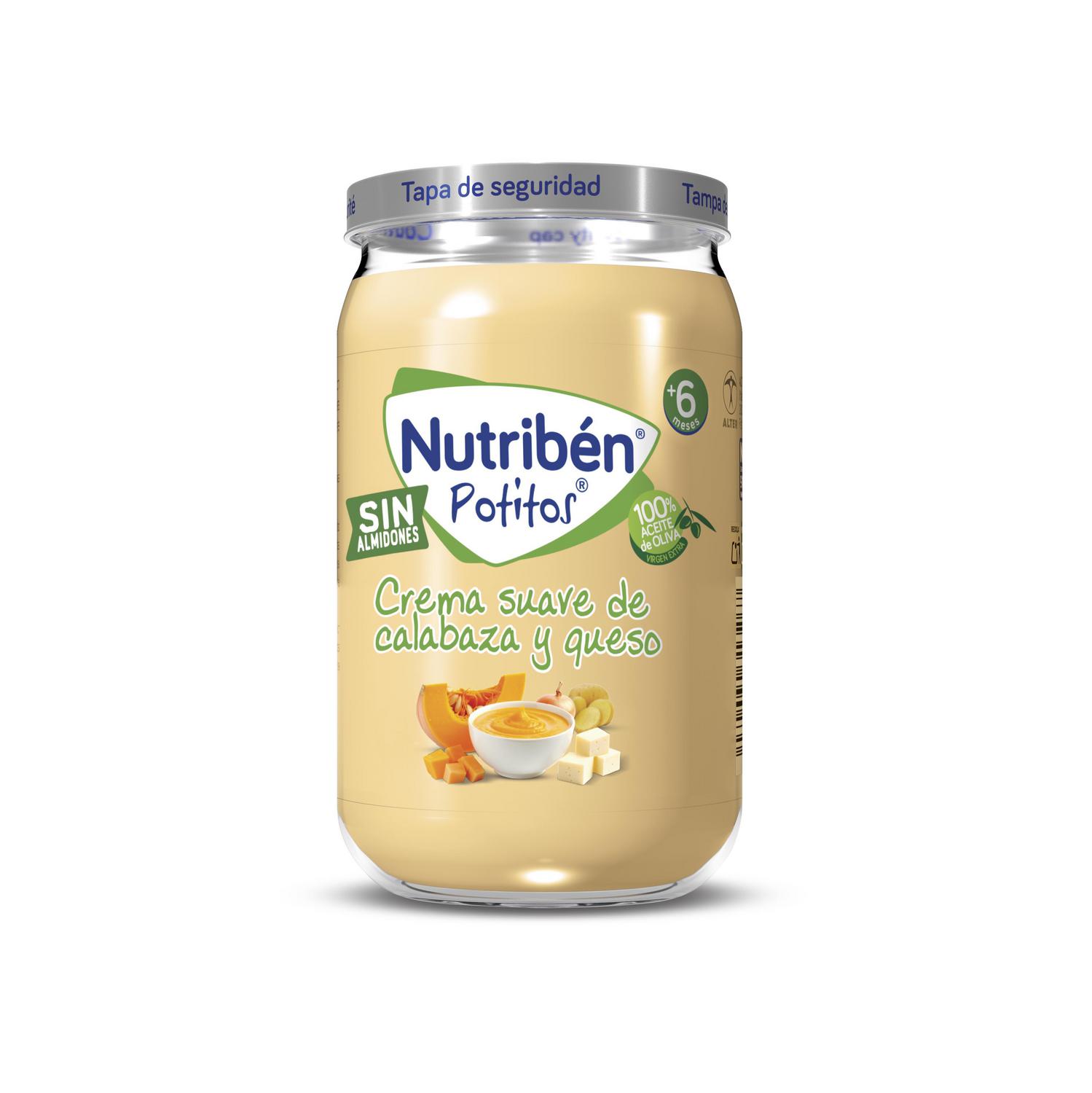 Tarrito de crema suave de calabaza y queso desde 6 meses Nutribén Potitos sin gluten 235 g.