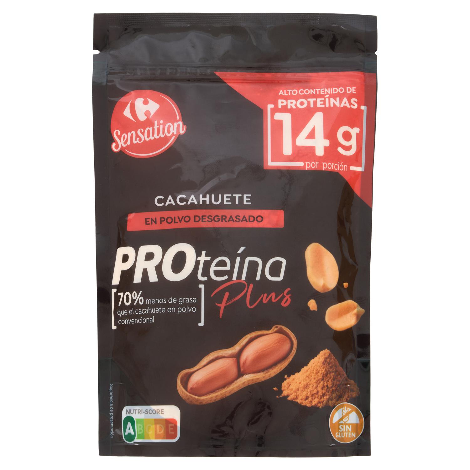 Cacahuete en polvo desgrasado alto en proteína Sensation Carrefour sin gluten 200 g.