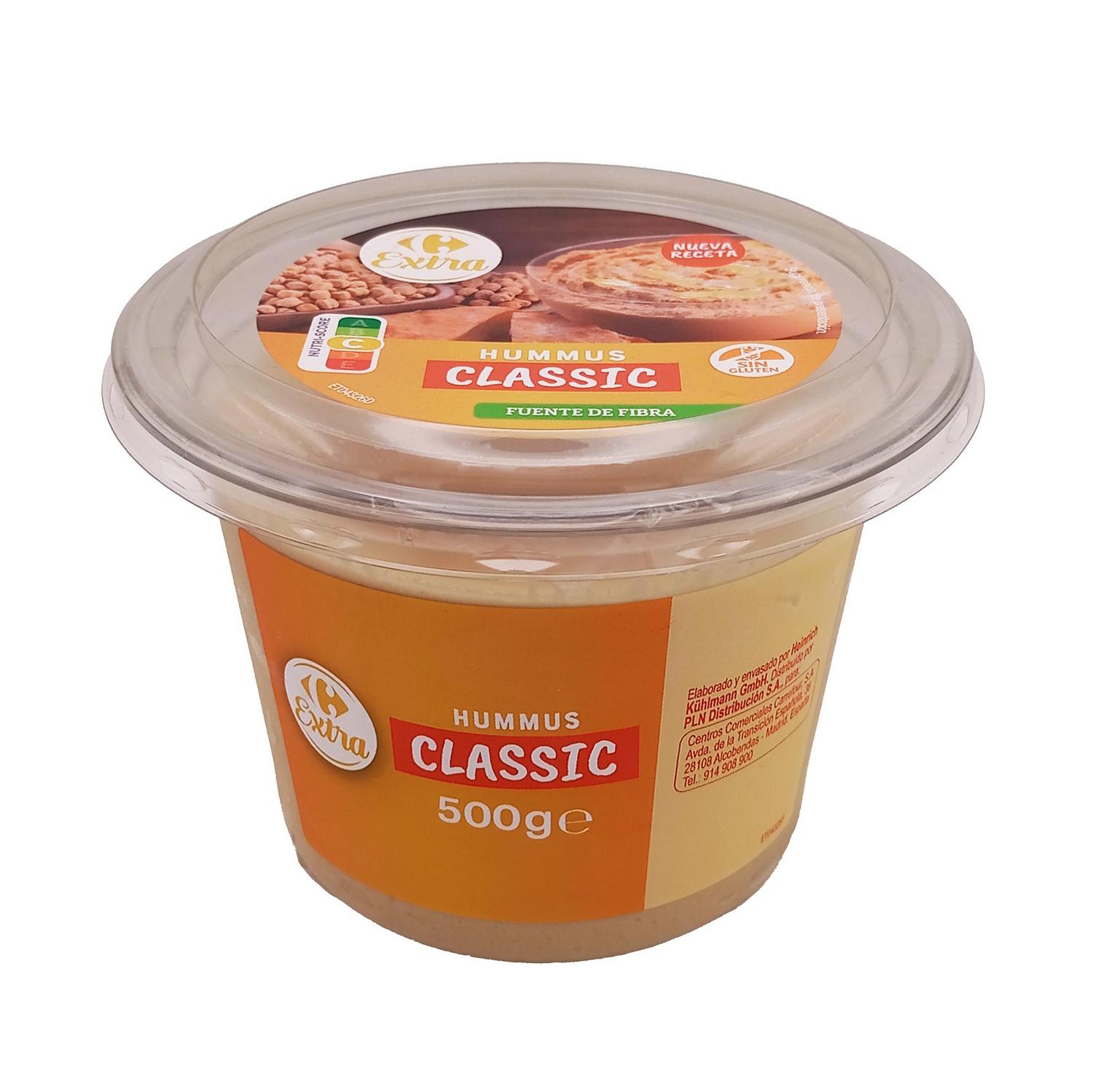 Hummus de garbanzos clásico Carrefour Extra sin gluten 500 g.