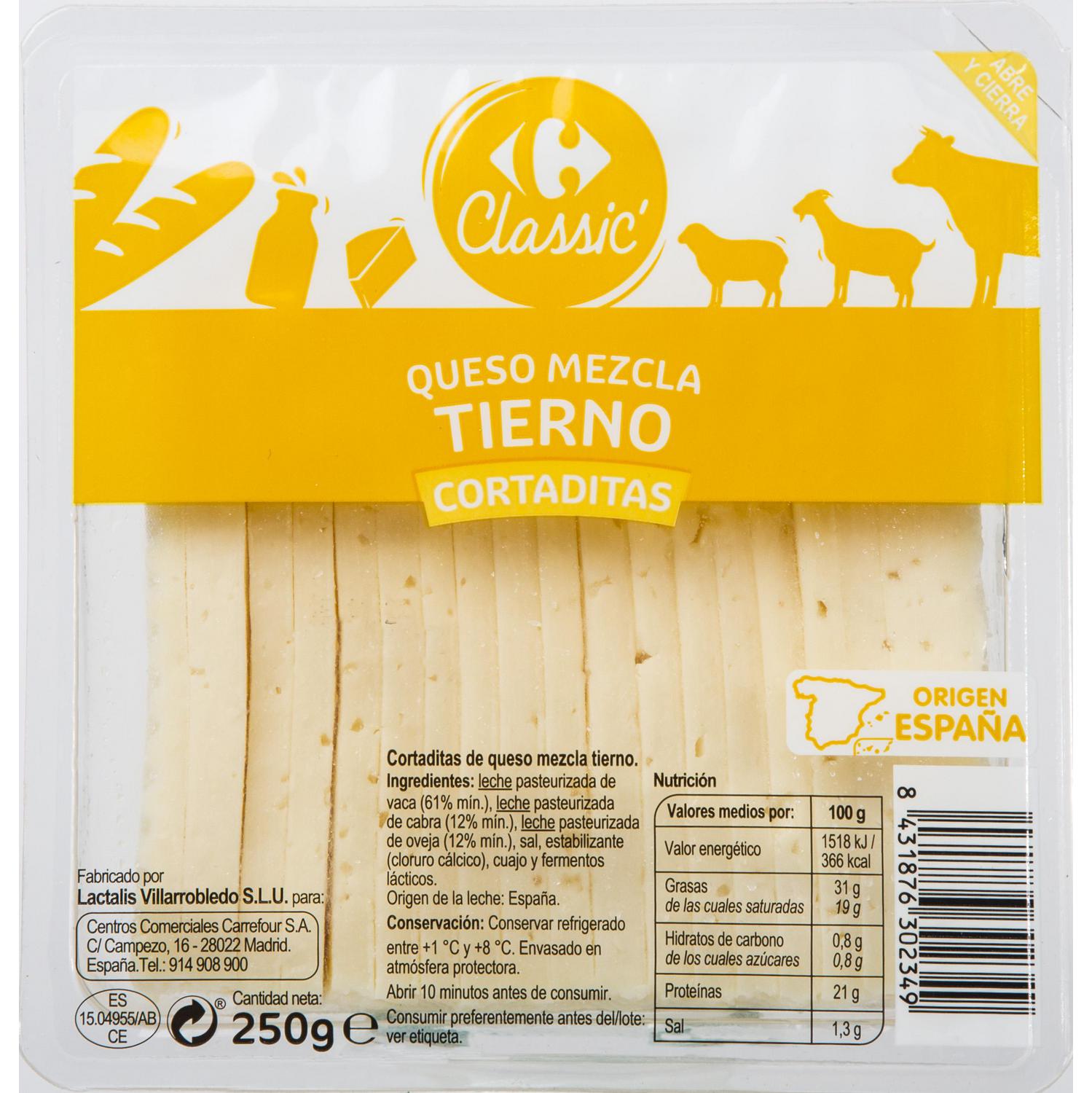 Queso de mezcla tierno Carrefour Classic cuña cortada de 250 g