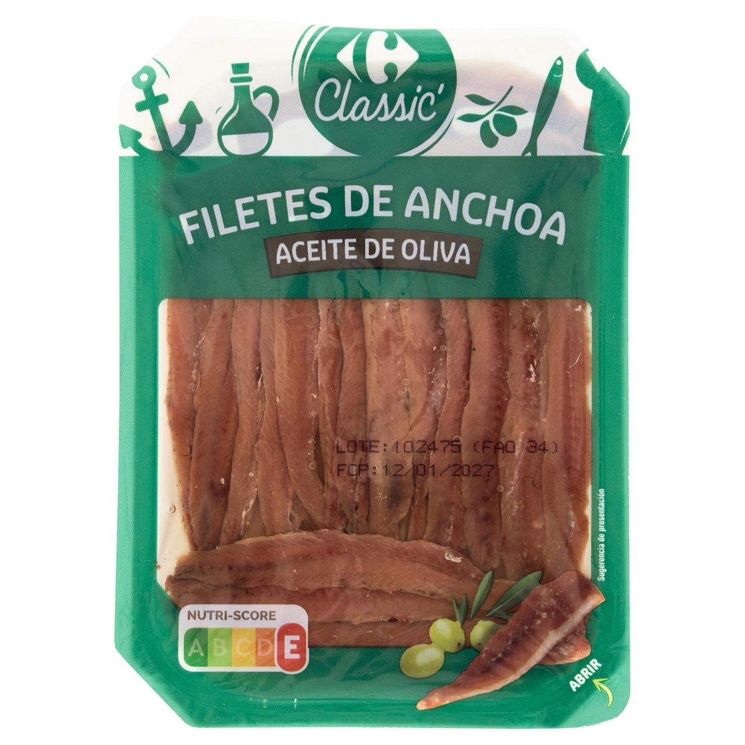 Filete de anchoa en aceite de oliva Classic Carrefour 110 g.