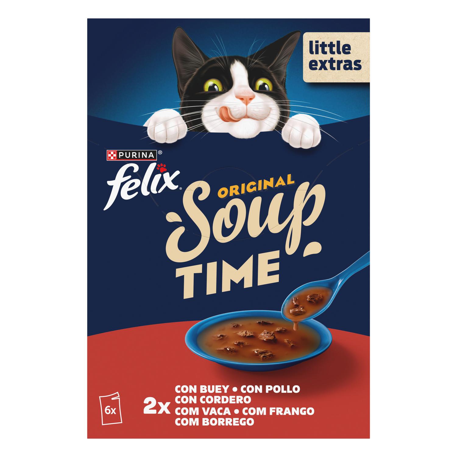 Sopa líquida selección carnes para gato Soup Time Purina Felix 6x48 g