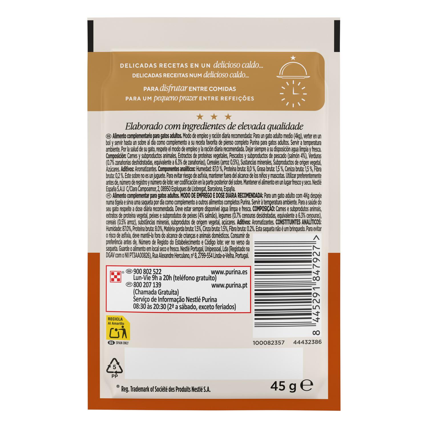 Sopa líquida con salmón para gato Soup Royale Purina Gourmet 45 g
