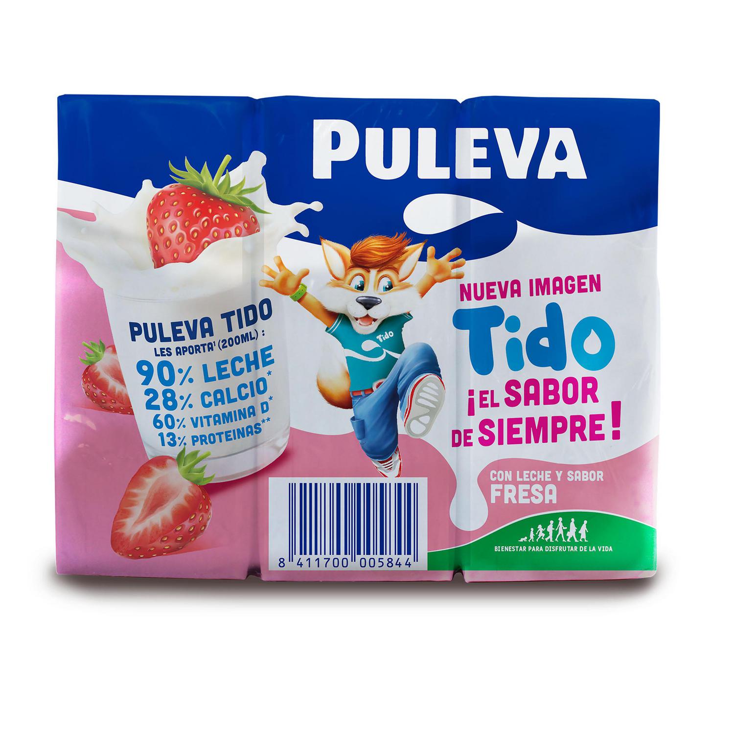 Batido de fresa Puleva sin gluten pack de 6 briks de 200 ml.