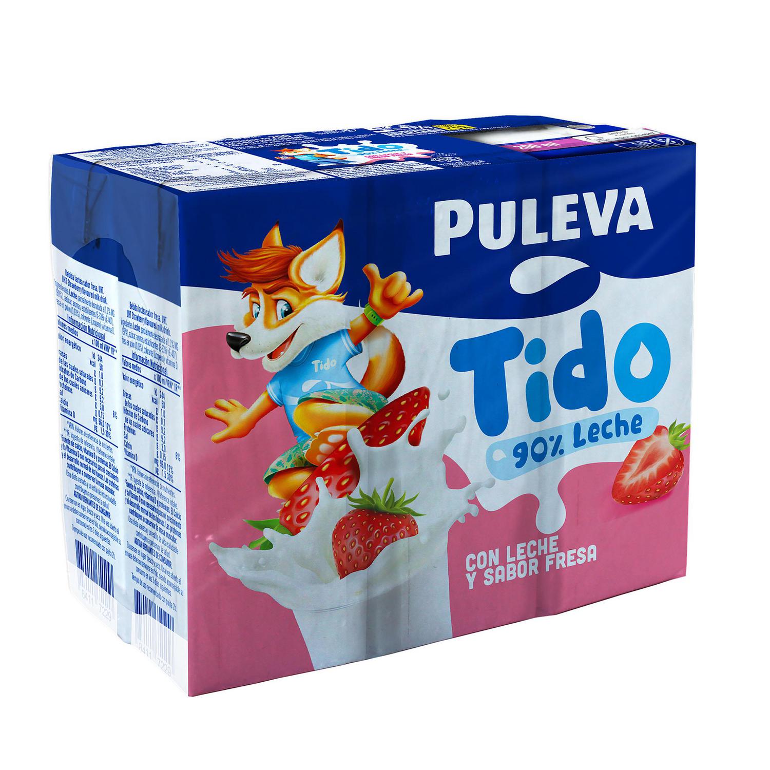 Batido de fresa Puleva sin gluten pack de 6 briks de 200 ml.
