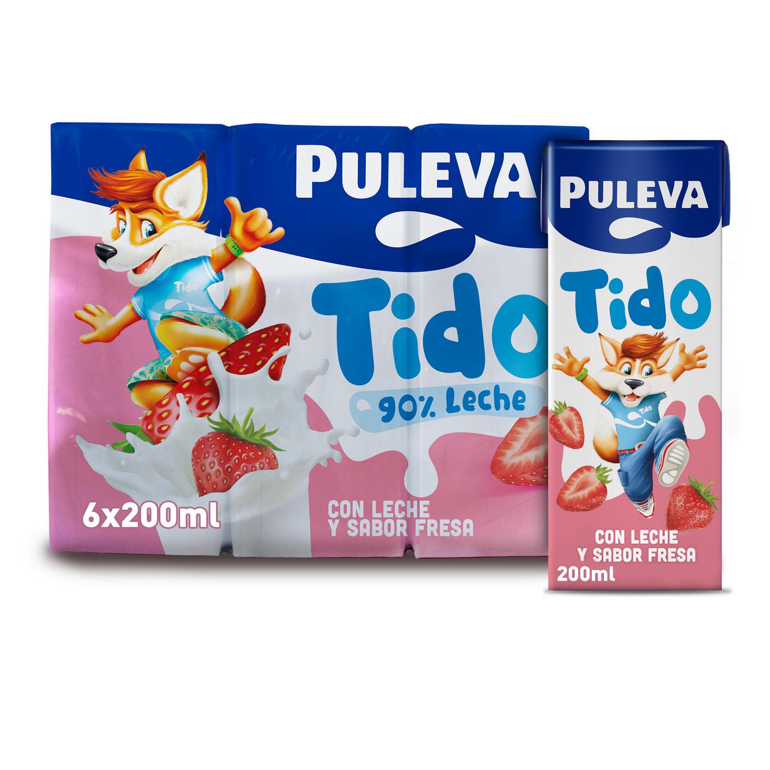 Batido de fresa Puleva sin gluten pack de 6 briks de 200 ml.