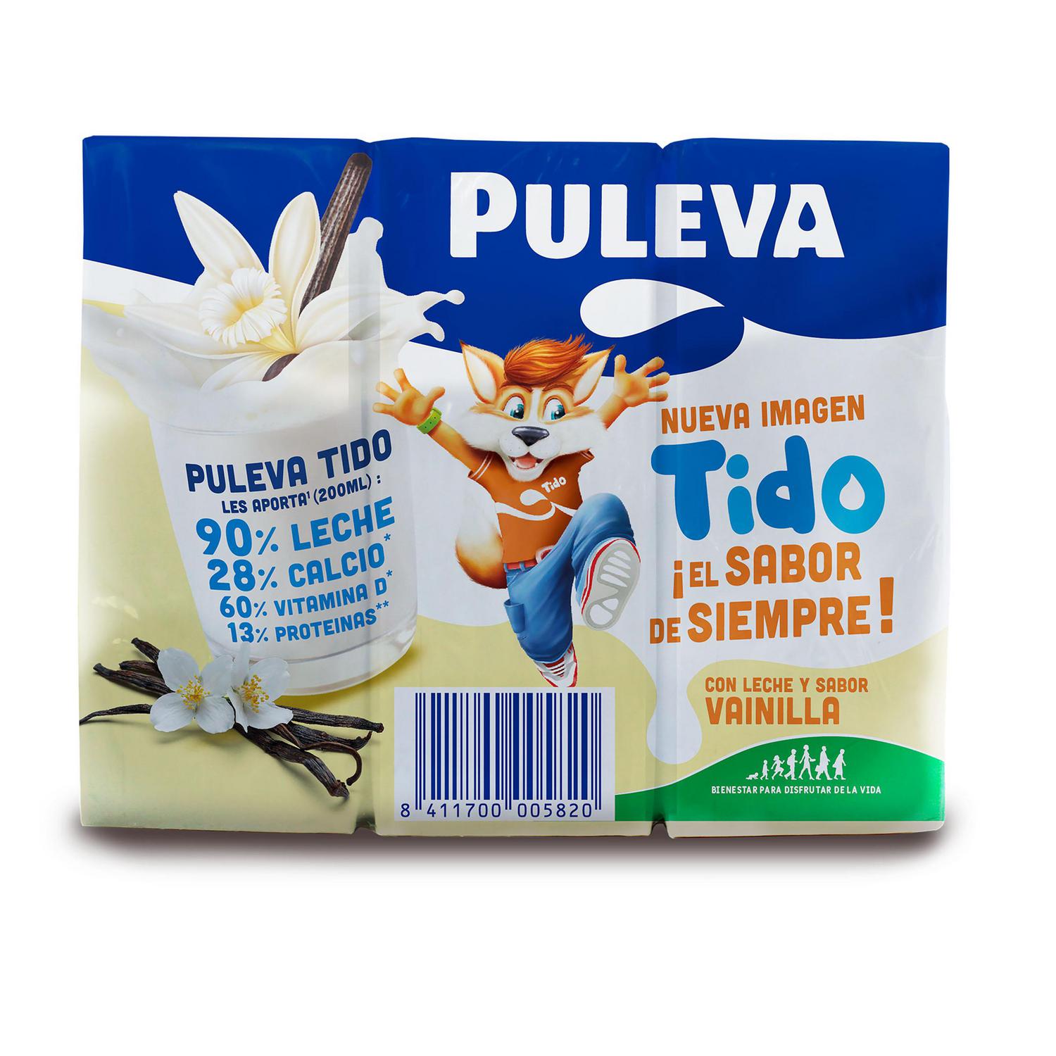 Batido de vainilla Puleva sin gluten pack de 6 briks de 200 ml.